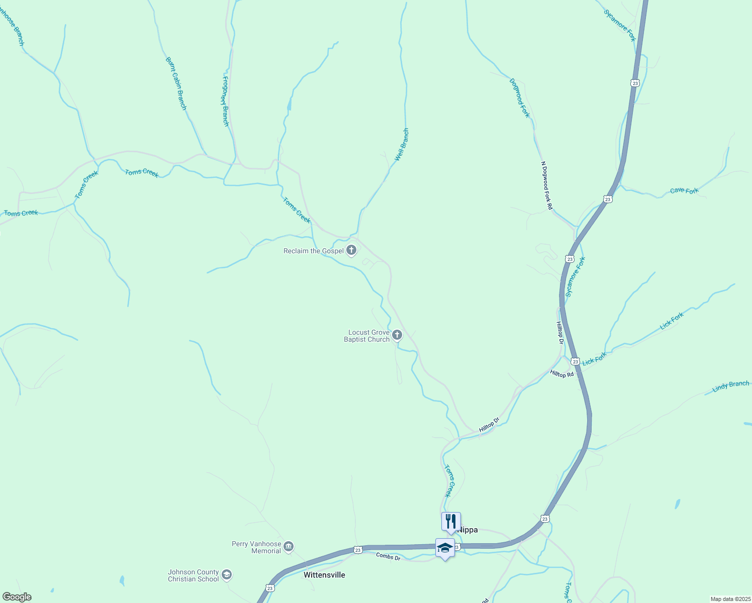 map of restaurants, bars, coffee shops, grocery stores, and more near 305 Locust Grove Road in Stambaugh
