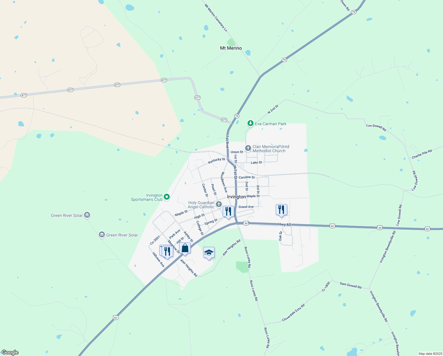 map of restaurants, bars, coffee shops, grocery stores, and more near 204 Woodlawn Street in Irvington