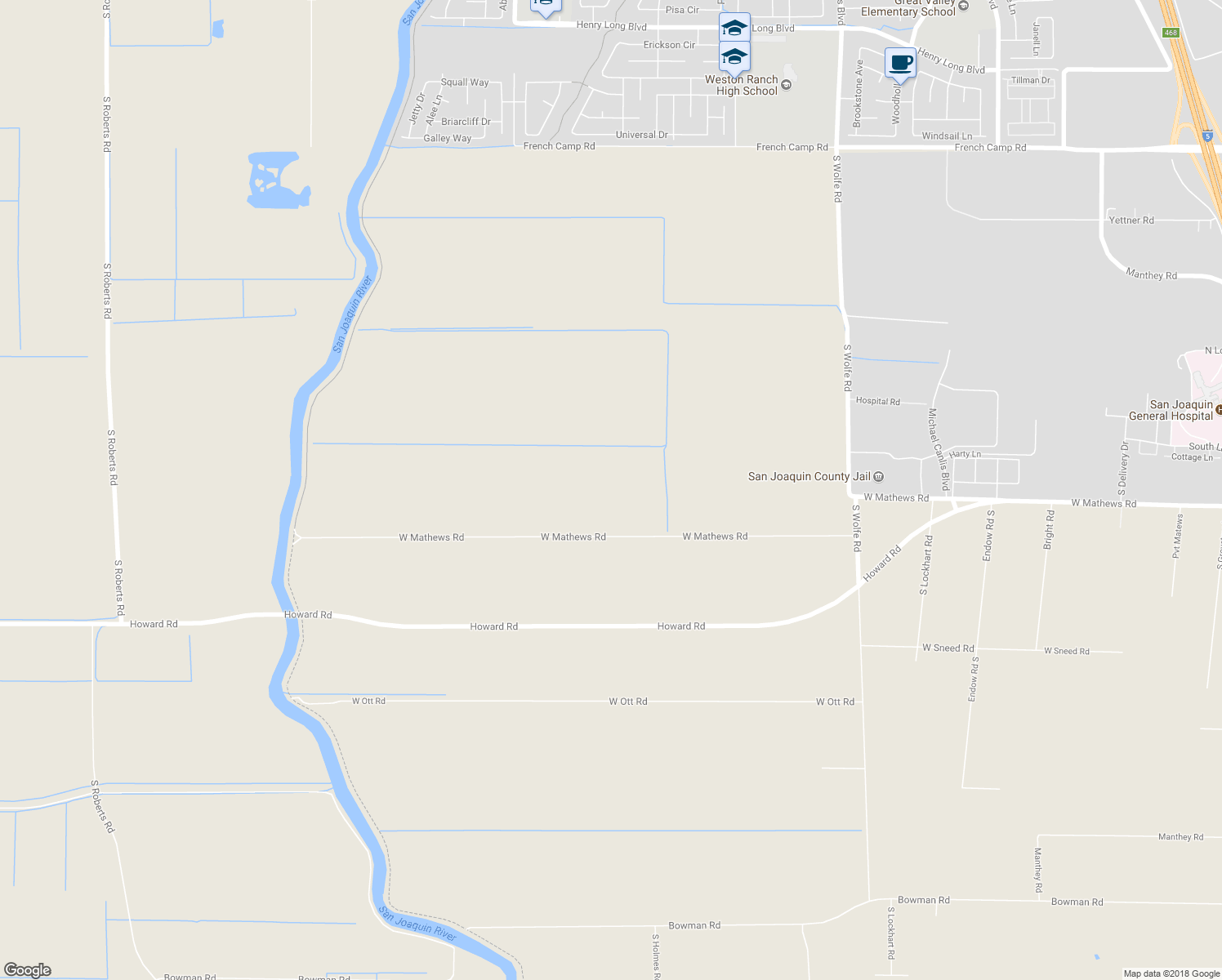 map of restaurants, bars, coffee shops, grocery stores, and more near 1575 West Mathews Road in French Camp