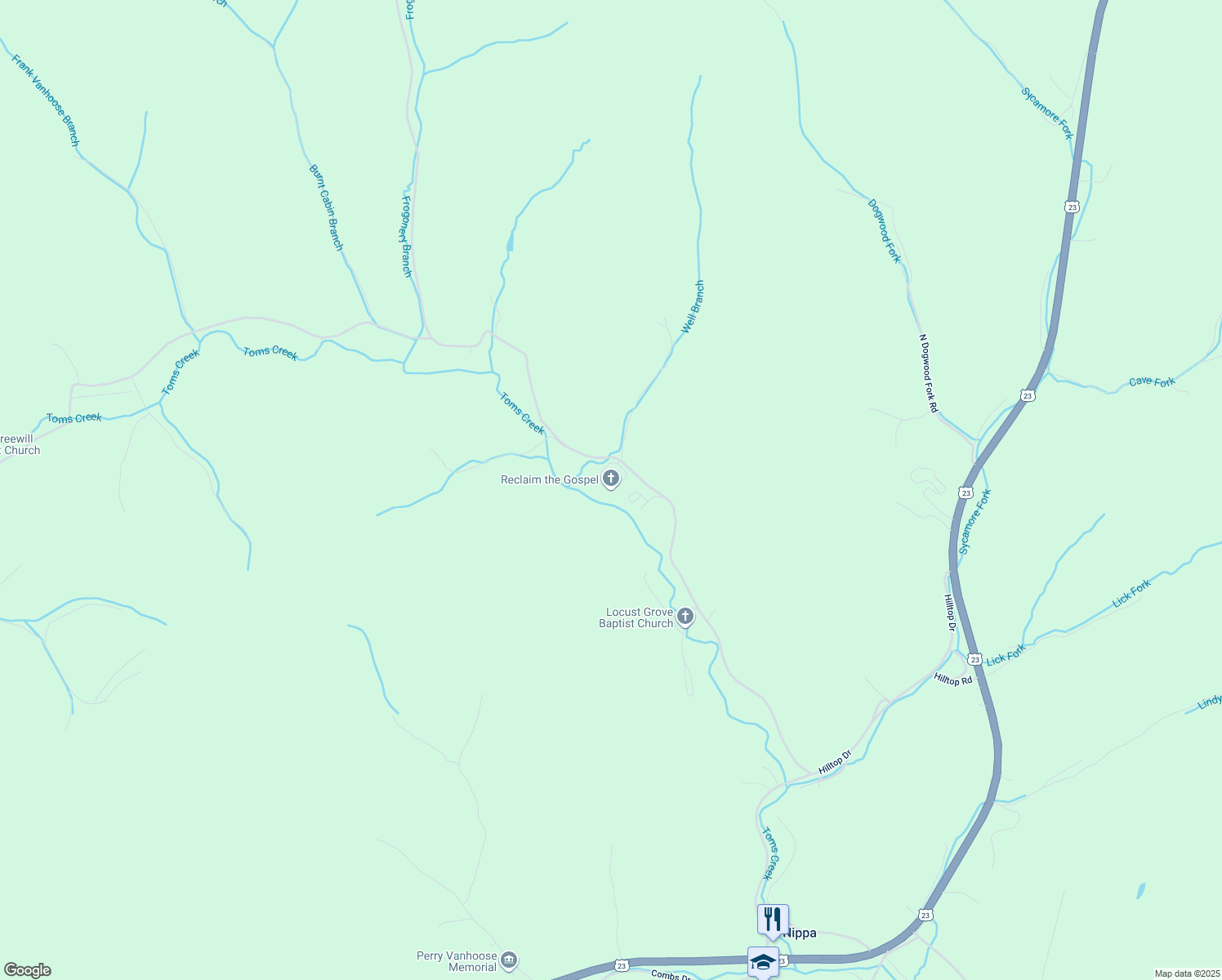 map of restaurants, bars, coffee shops, grocery stores, and more near 100 Robinson Rd in Stambaugh