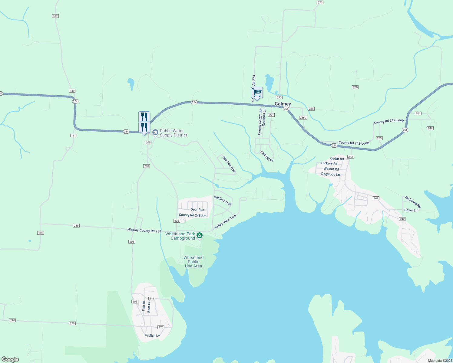 map of restaurants, bars, coffee shops, grocery stores, and more near Hunting Horn Trial in Hickory