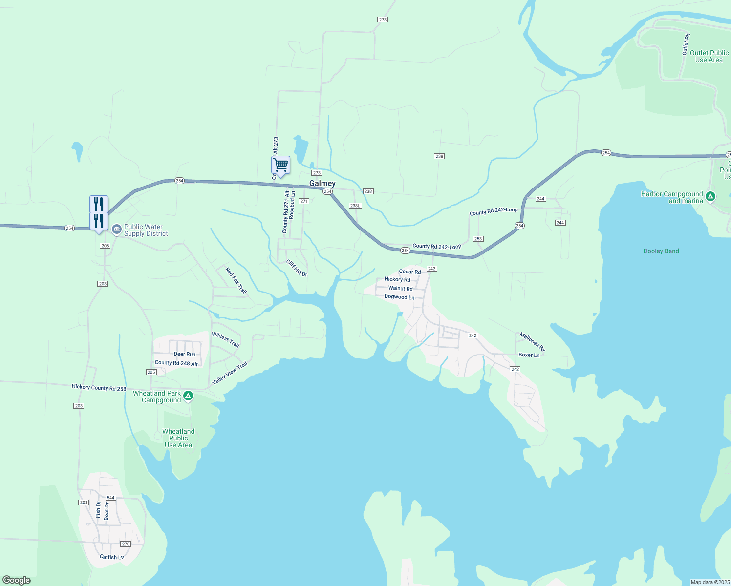 map of restaurants, bars, coffee shops, grocery stores, and more near 21499 Dogwood Lane in Wheatland
