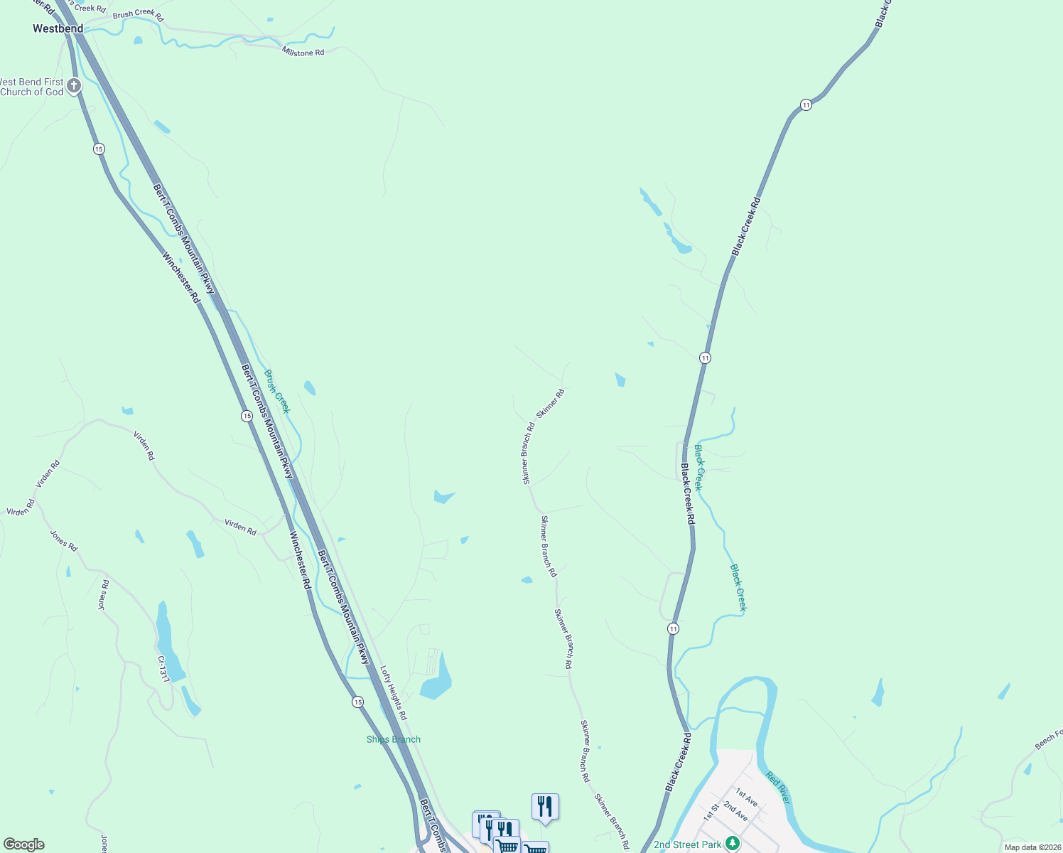 map of restaurants, bars, coffee shops, grocery stores, and more near 1689 Skinner Branch Road in Clay City