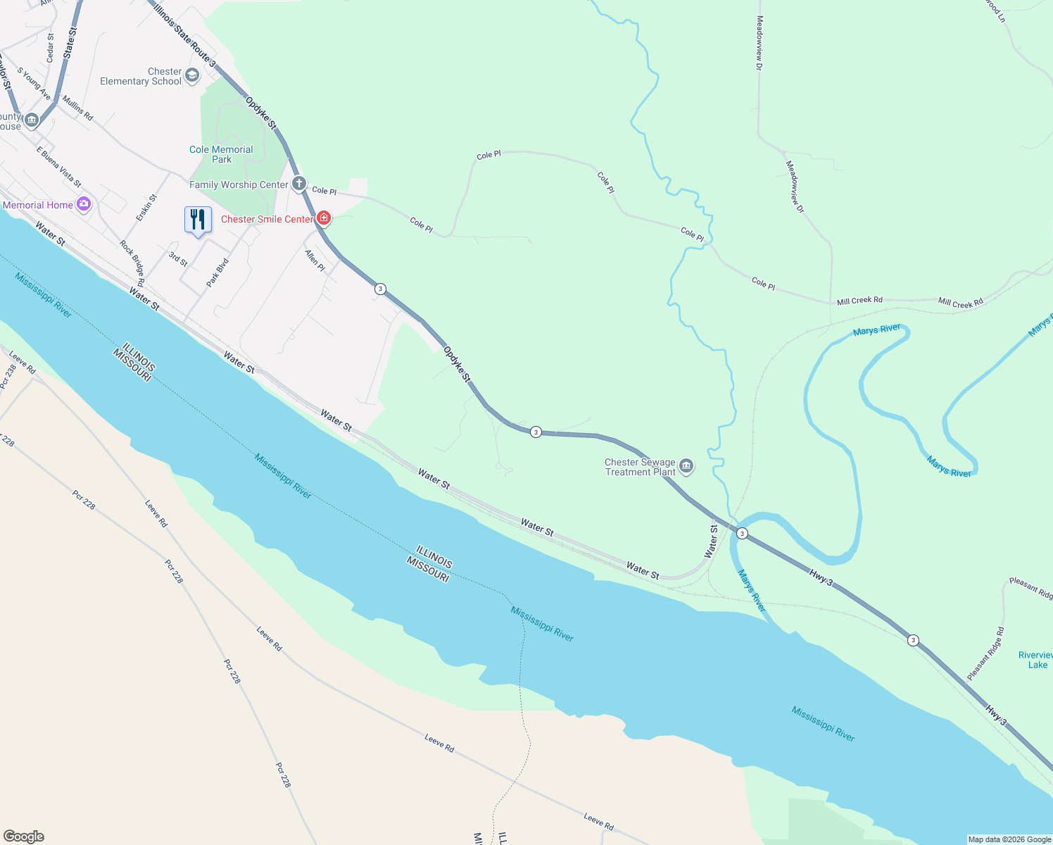 map of restaurants, bars, coffee shops, grocery stores, and more near 1477 Opdyke Street in Chester