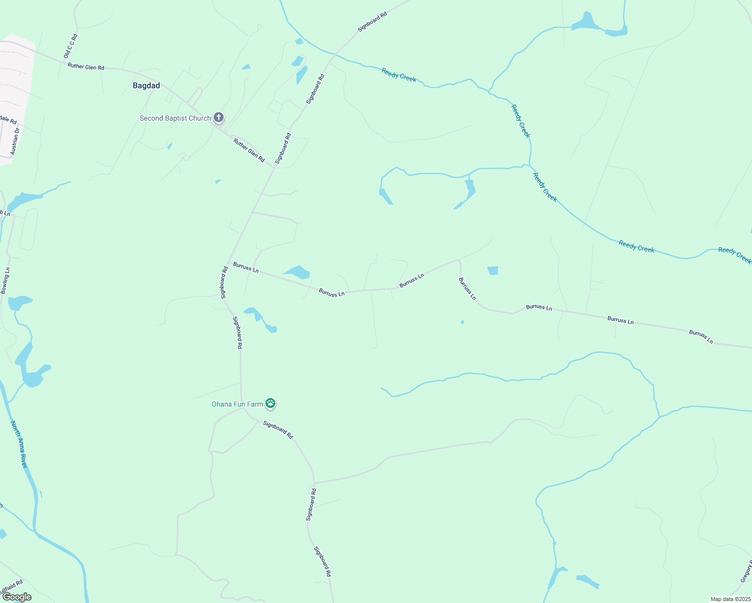 map of restaurants, bars, coffee shops, grocery stores, and more near 14134 Burruss Lane in Ruther Glen