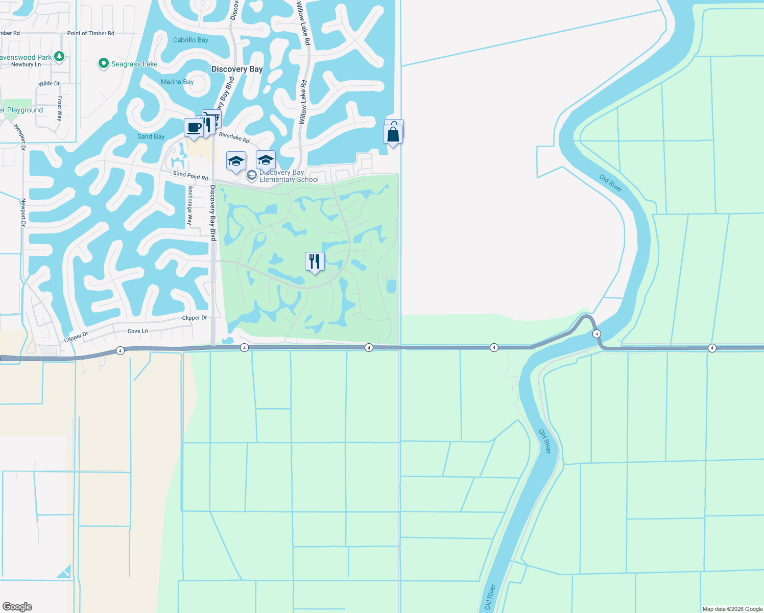 map of restaurants, bars, coffee shops, grocery stores, and more near 2339 Cherry Hills Drive in Discovery Bay