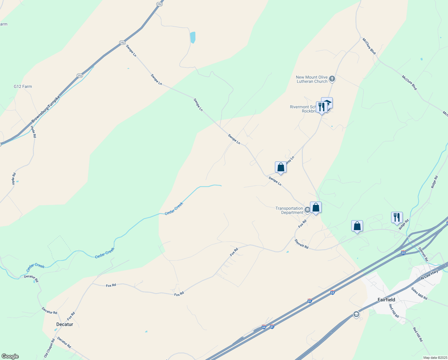 map of restaurants, bars, coffee shops, grocery stores, and more near in Fairfield