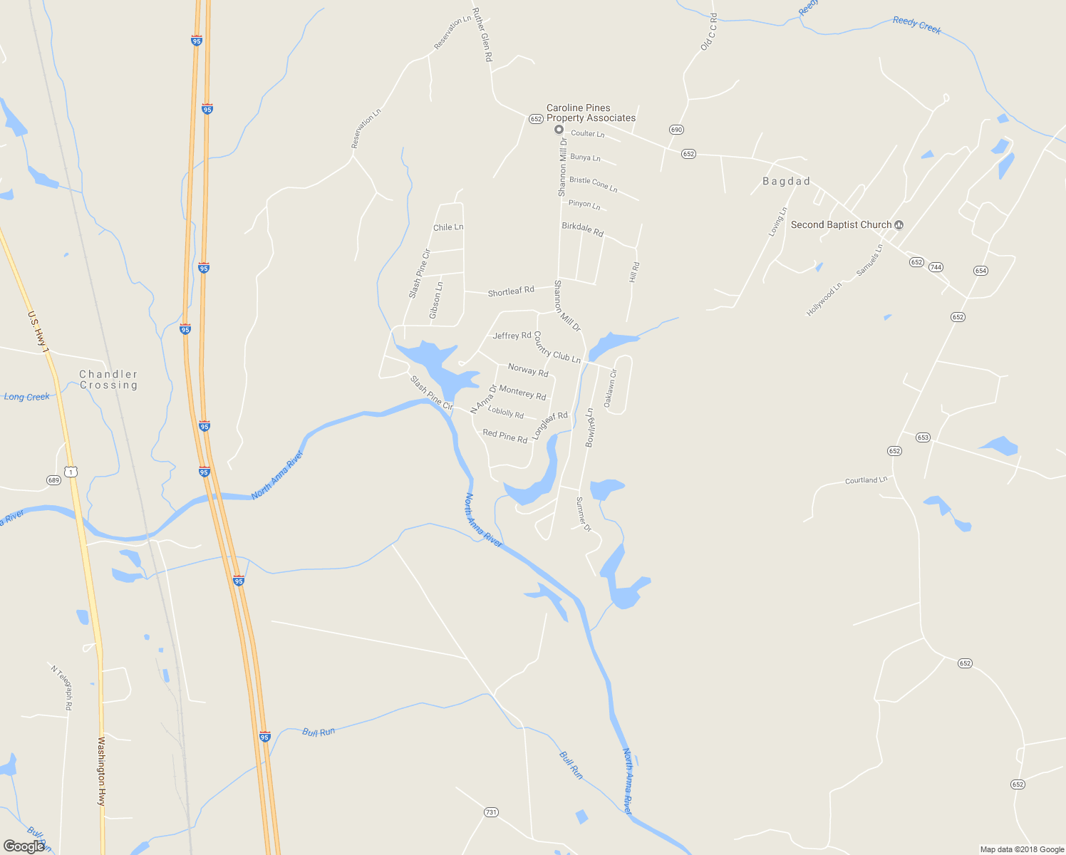 map of restaurants, bars, coffee shops, grocery stores, and more near 12179 Longleaf Road in Ruther Glen