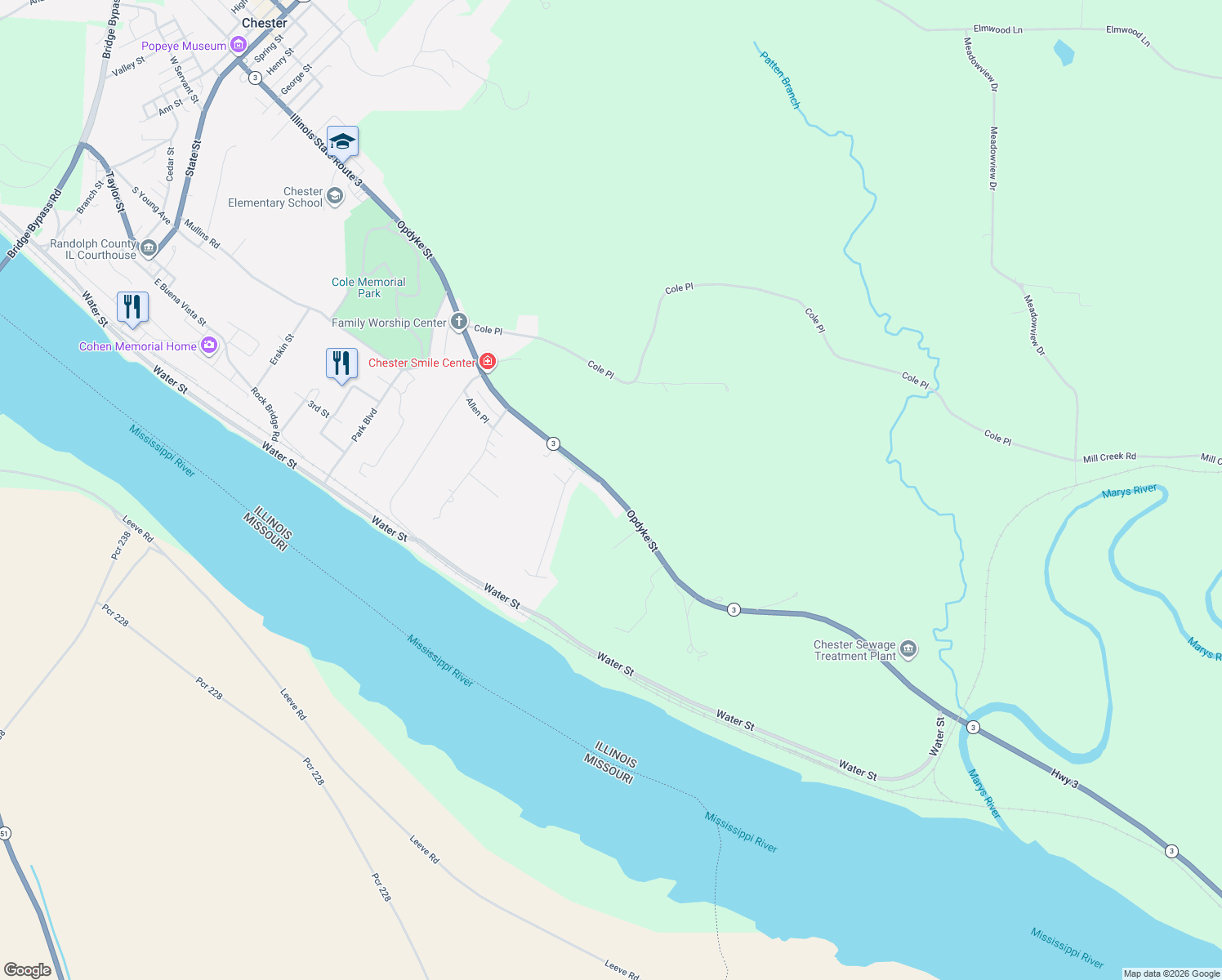map of restaurants, bars, coffee shops, grocery stores, and more near 1477 Opdyke St in Chester