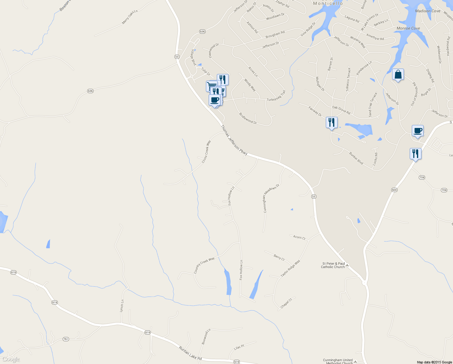 map of restaurants, bars, coffee shops, grocery stores, and more near 56 Fox Trot Lane in Palmyra