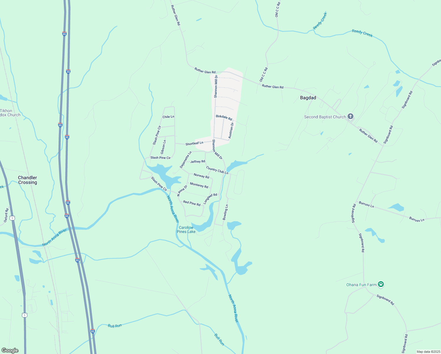 map of restaurants, bars, coffee shops, grocery stores, and more near 27010 Shannon Mill Drive in Ruther Glen