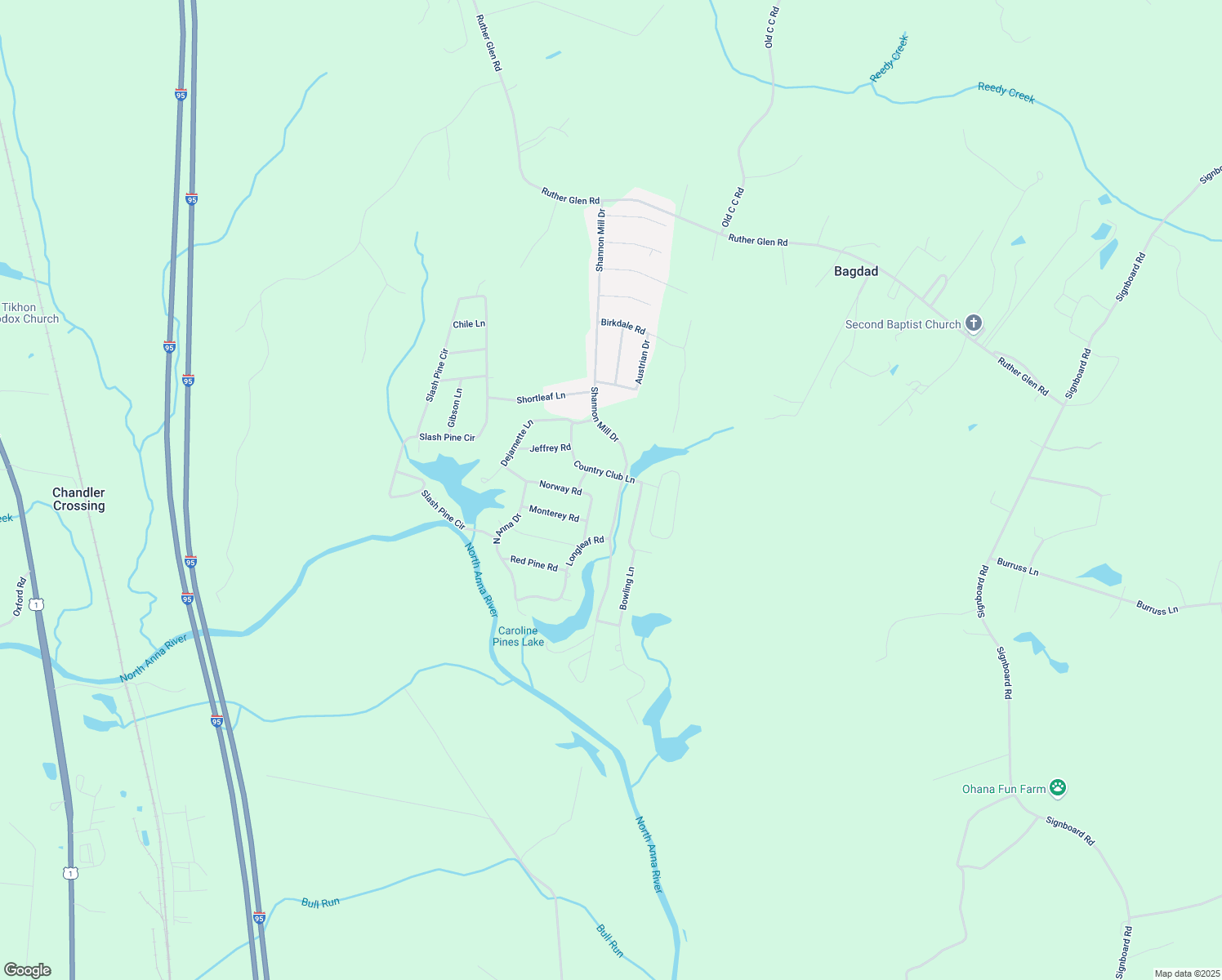 map of restaurants, bars, coffee shops, grocery stores, and more near 27010 Shannon Mill Drive in Ruther Glen
