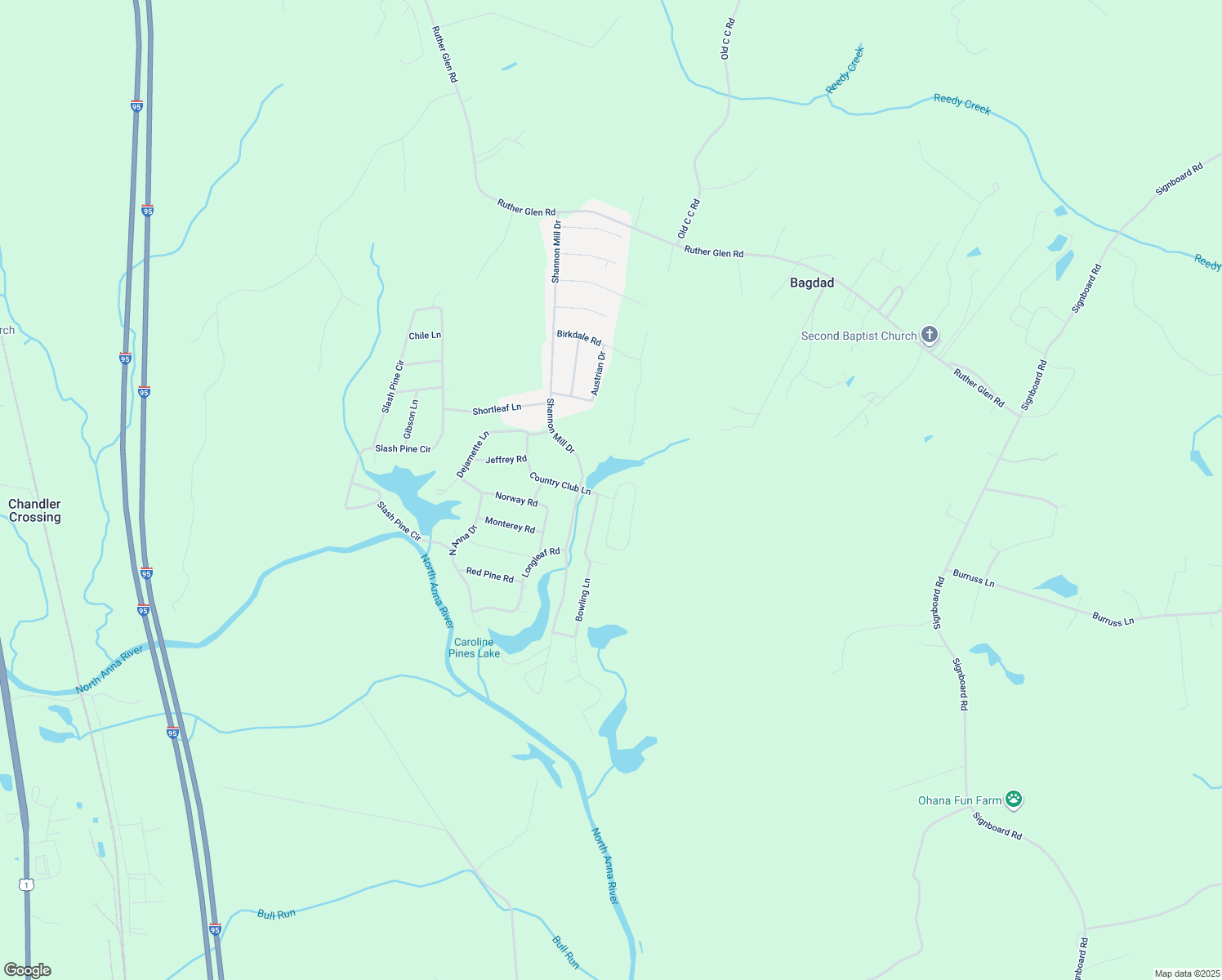 map of restaurants, bars, coffee shops, grocery stores, and more near 27005 Oaklawn Circle in Ruther Glen