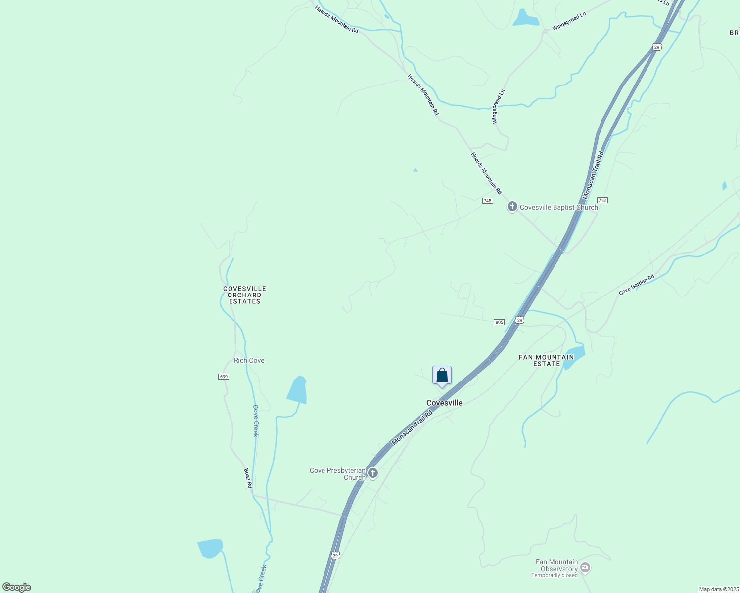 map of restaurants, bars, coffee shops, grocery stores, and more near 6001 Broken Sun Road in Covesville