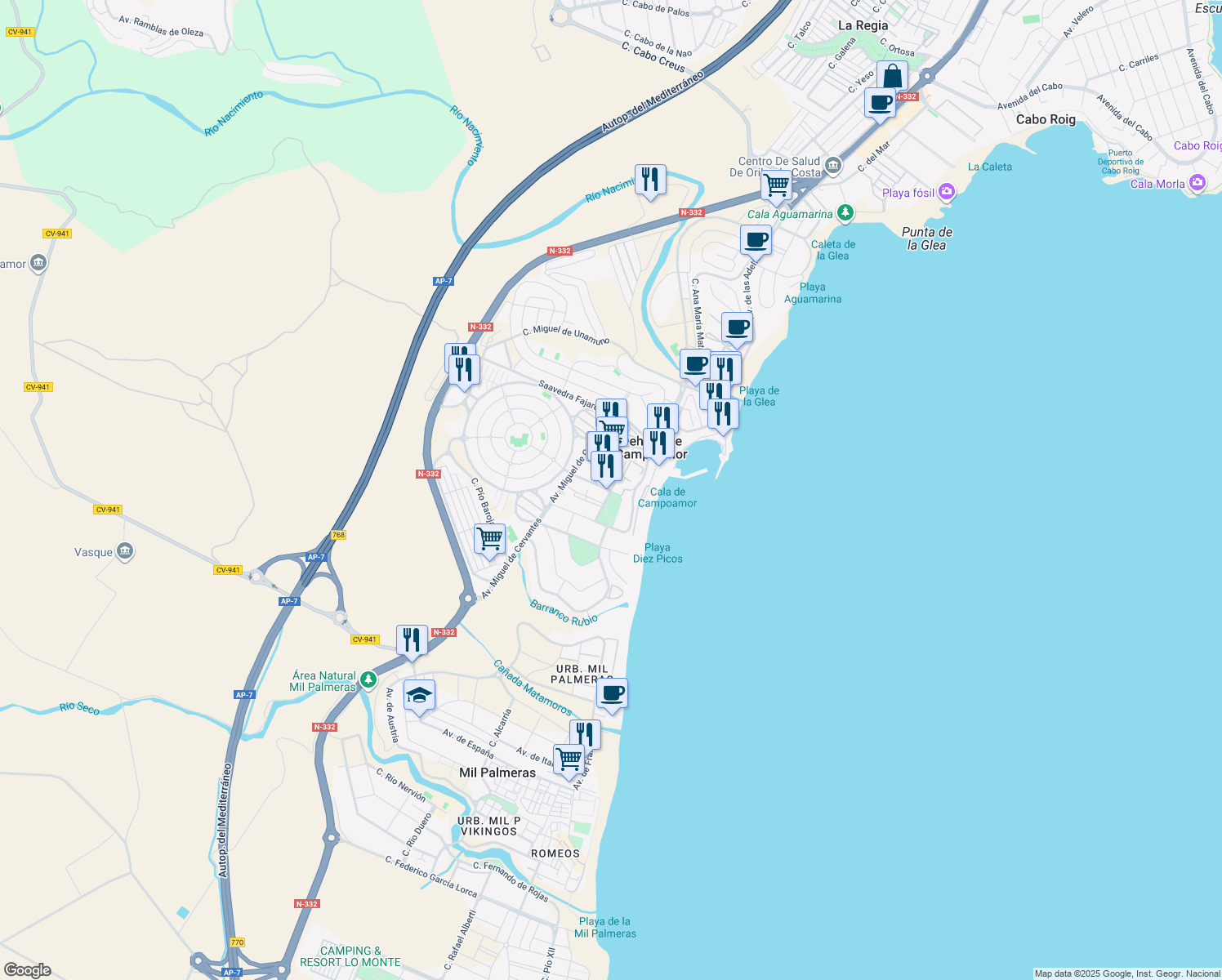 map of restaurants, bars, coffee shops, grocery stores, and more near 2 Calle G a Becque Cmor in Orihuela