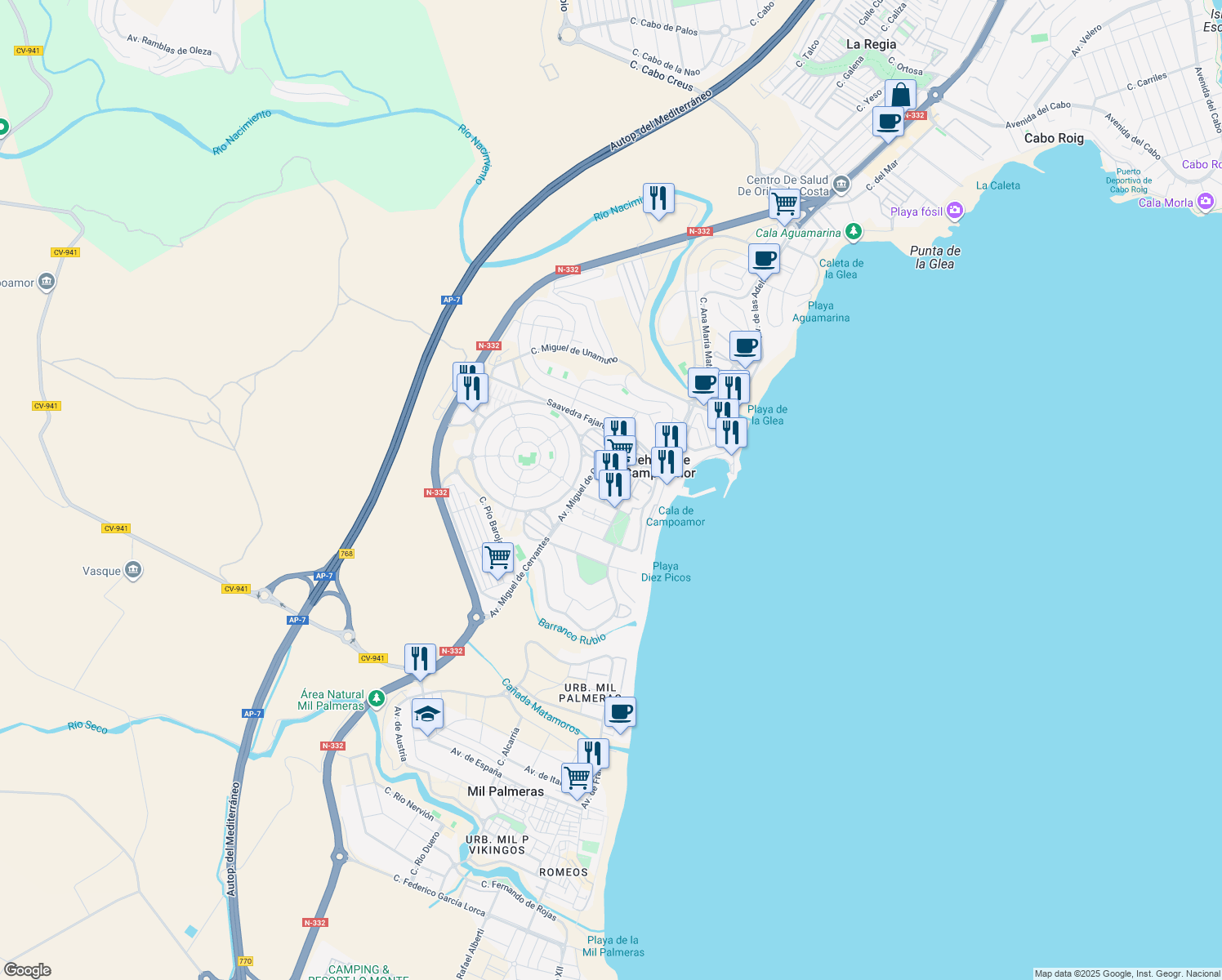 map of restaurants, bars, coffee shops, grocery stores, and more near 2 Calle G a Becque Cmor in Orihuela