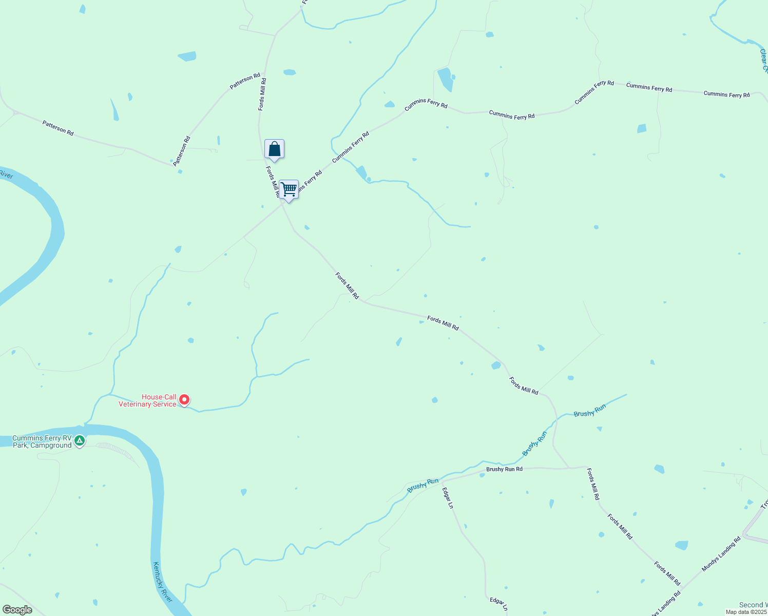 map of restaurants, bars, coffee shops, grocery stores, and more near 4701 Fords Mill Rd in Versailles