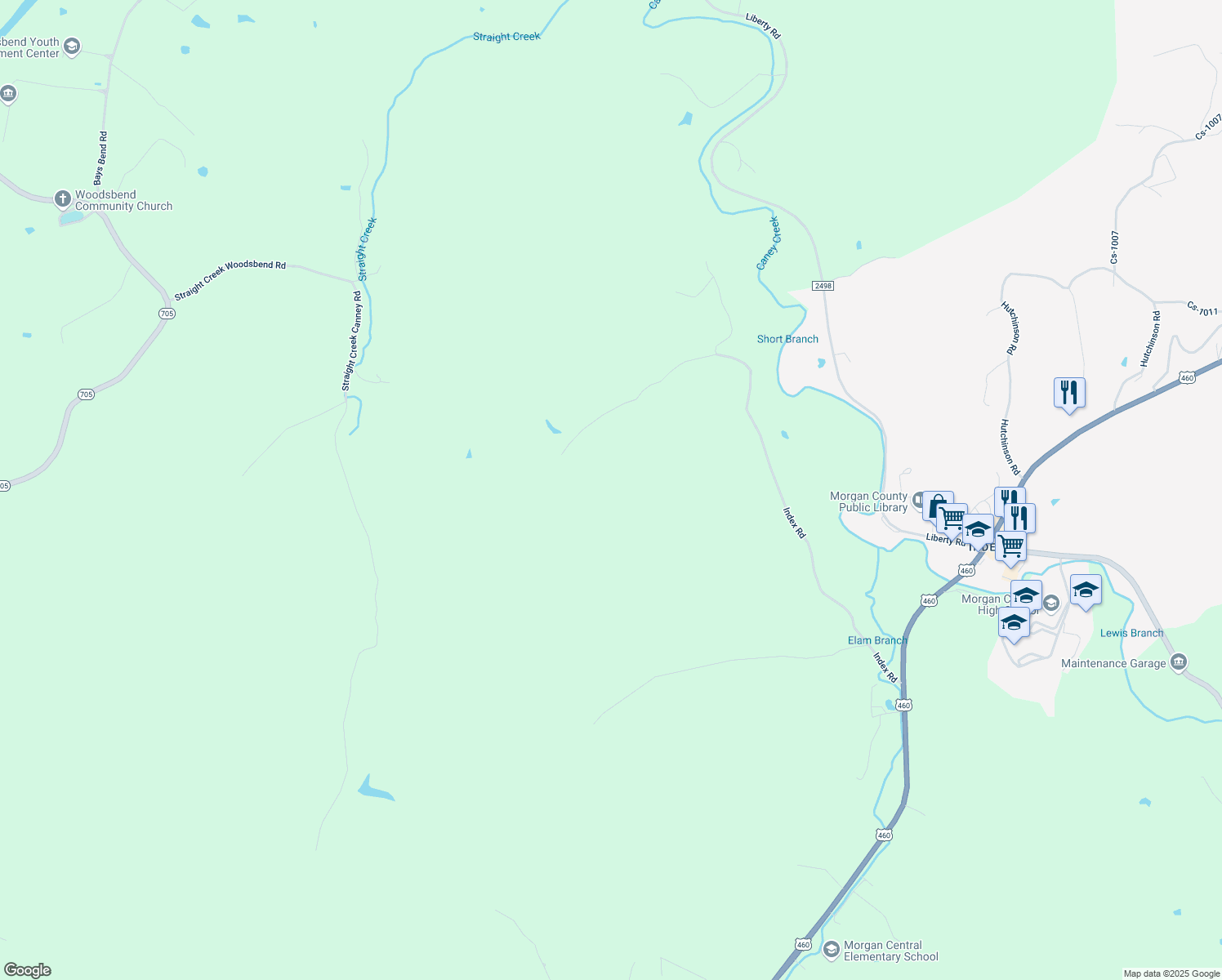 map of restaurants, bars, coffee shops, grocery stores, and more near 531 Short Branch Road in West Liberty
