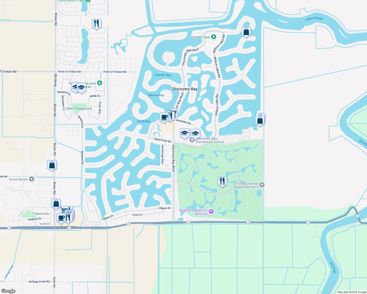 map of restaurants, bars, coffee shops, grocery stores, and more near 5270 Edgeview Drive in Discovery Bay