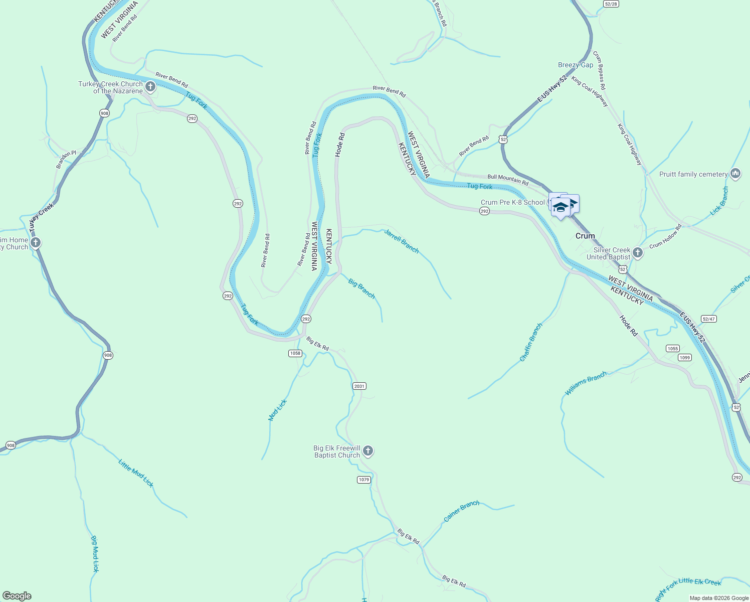 map of restaurants, bars, coffee shops, grocery stores, and more near 8125 Hode Road in Inez