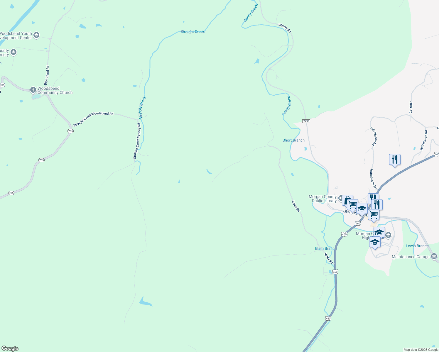 map of restaurants, bars, coffee shops, grocery stores, and more near 531 Short Branch Road in West Liberty