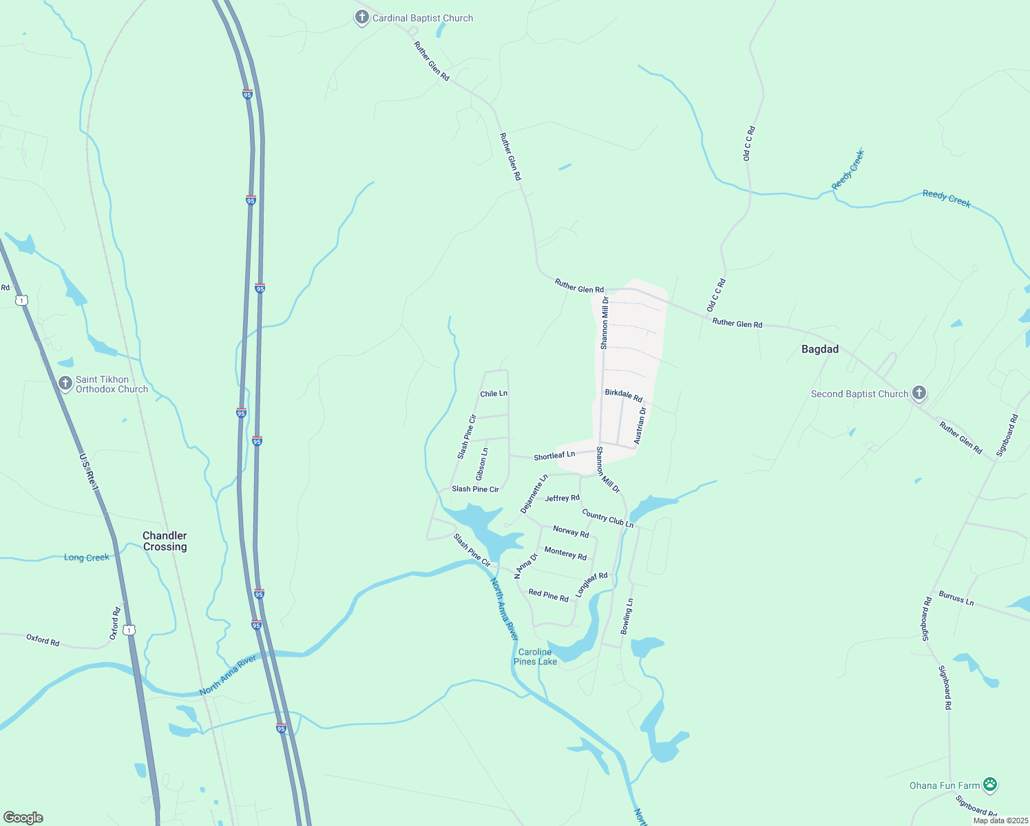 map of restaurants, bars, coffee shops, grocery stores, and more near 26707 Slash Pine Circle in Ruther Glen