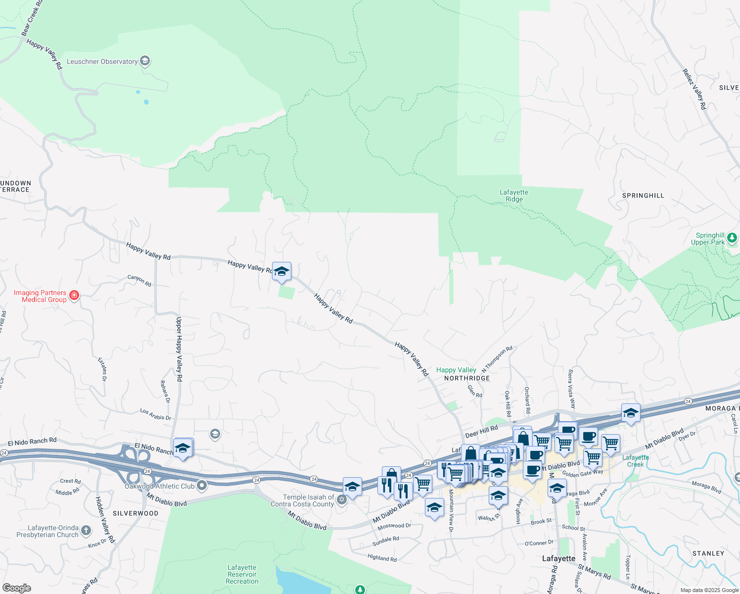 map of restaurants, bars, coffee shops, grocery stores, and more near 3749 Saint Francis Drive in Lafayette