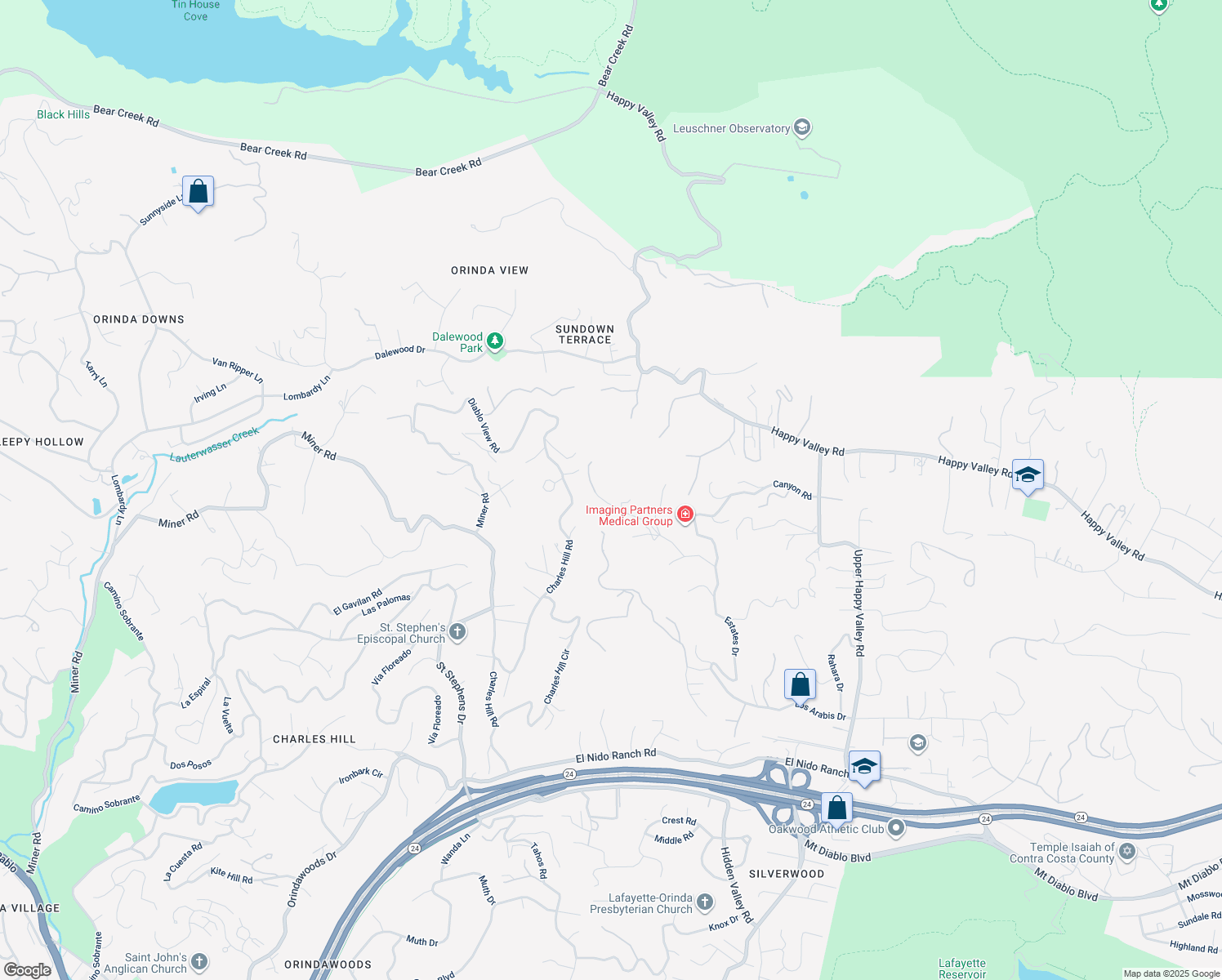 map of restaurants, bars, coffee shops, grocery stores, and more near 4200 Canyon Road in Lafayette