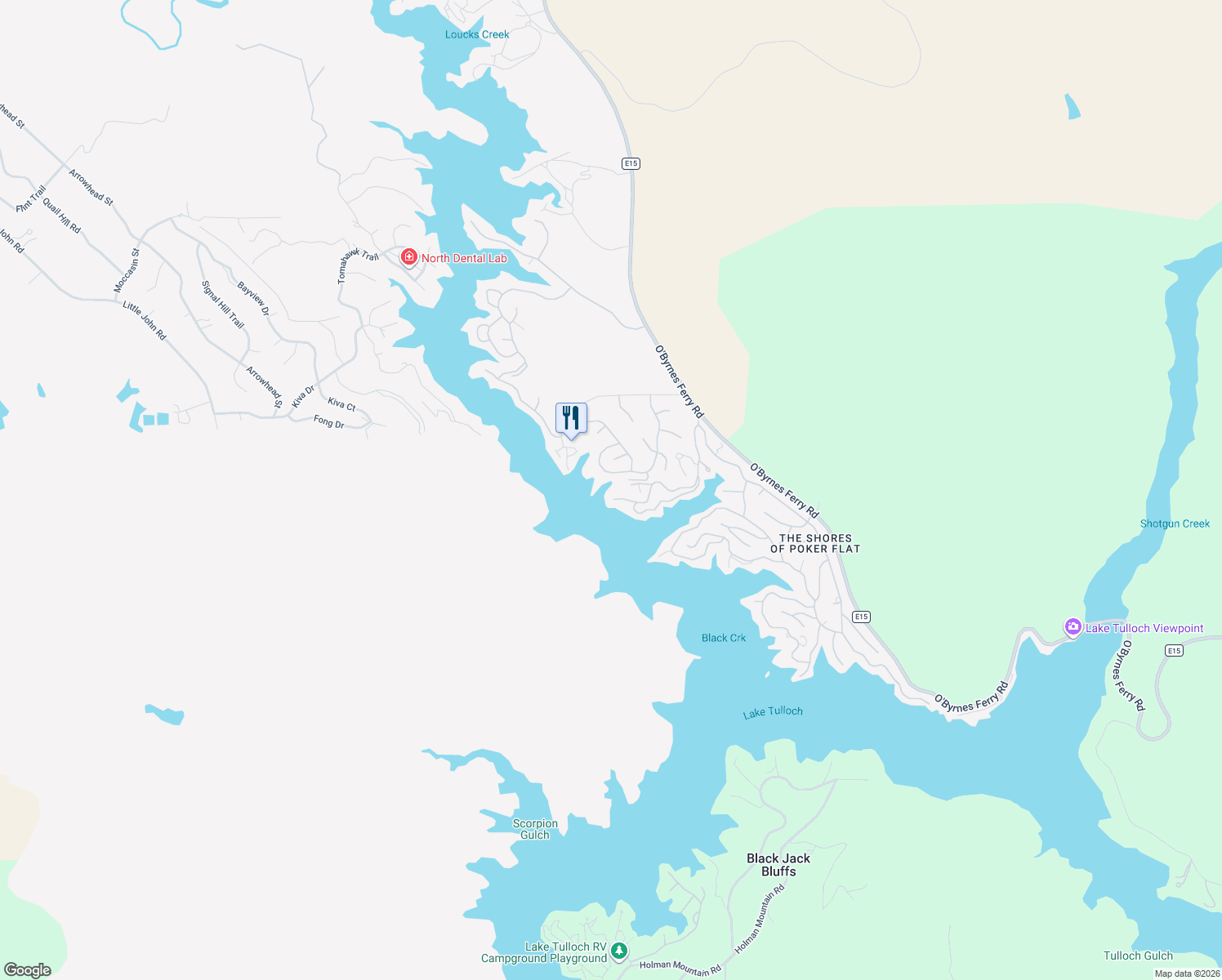 map of restaurants, bars, coffee shops, grocery stores, and more near 434 Lakeview Road in Copperopolis