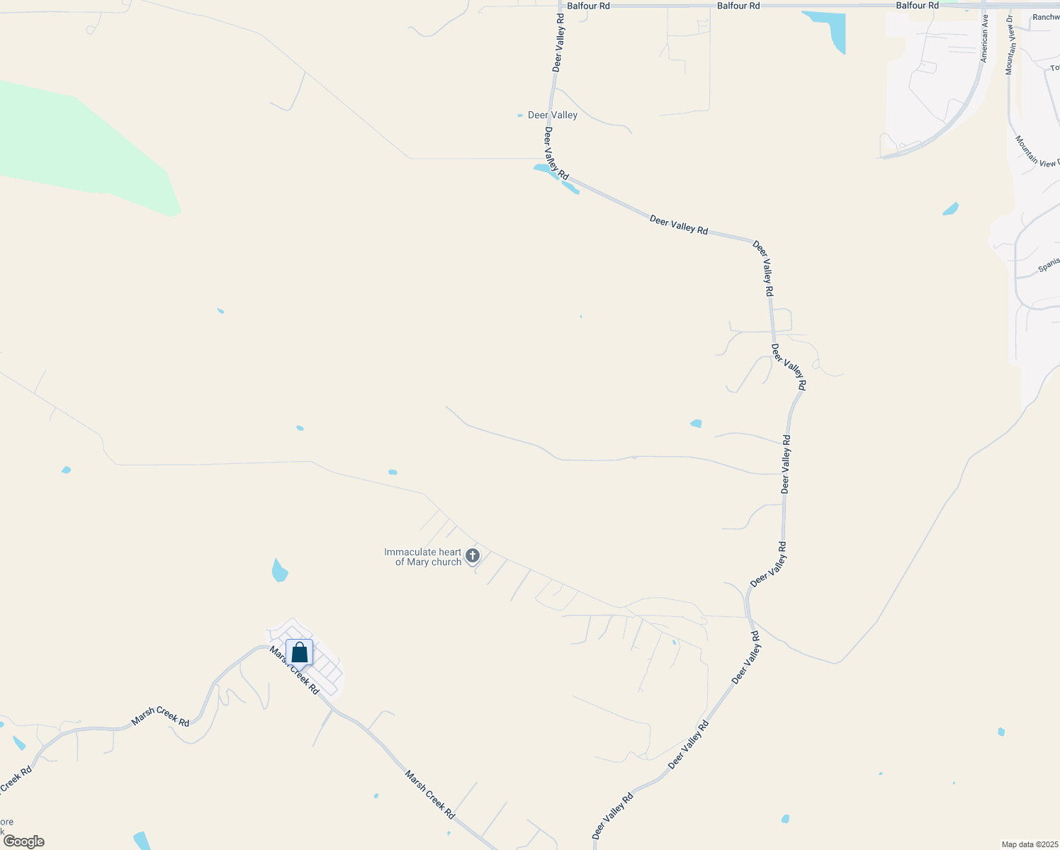 map of restaurants, bars, coffee shops, grocery stores, and more near 9615 Deer Valley Road in Brentwood