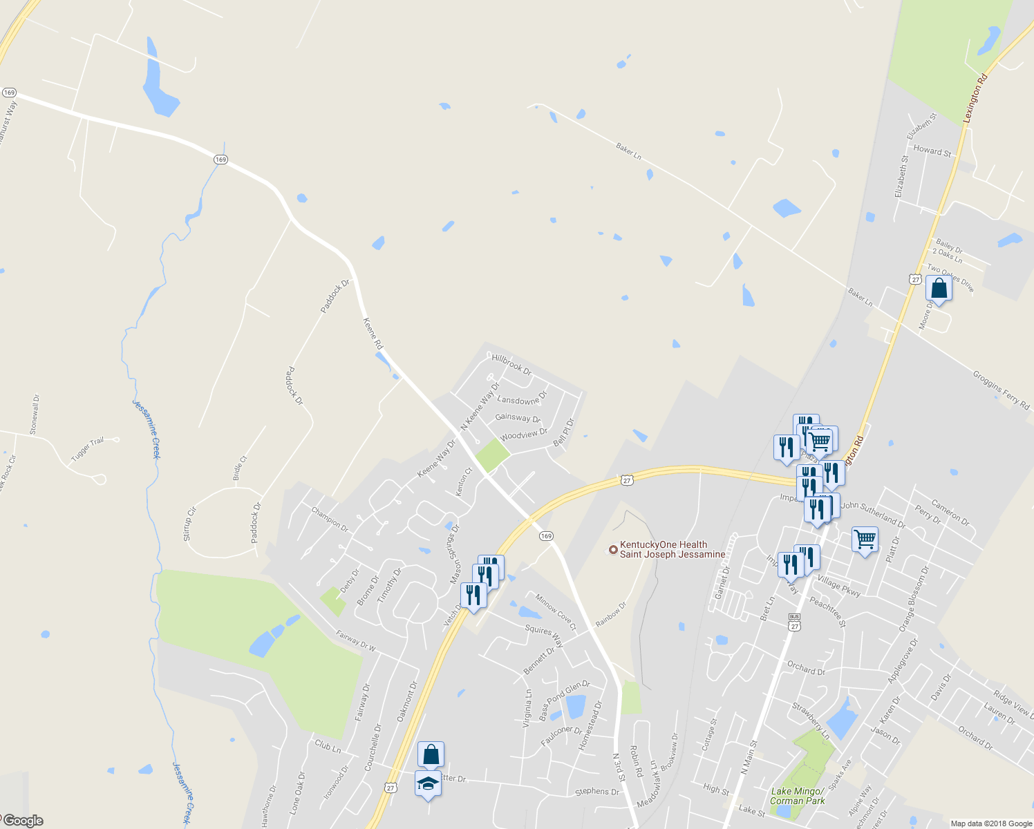 map of restaurants, bars, coffee shops, grocery stores, and more near 133 Gainsway Drive in Nicholasville