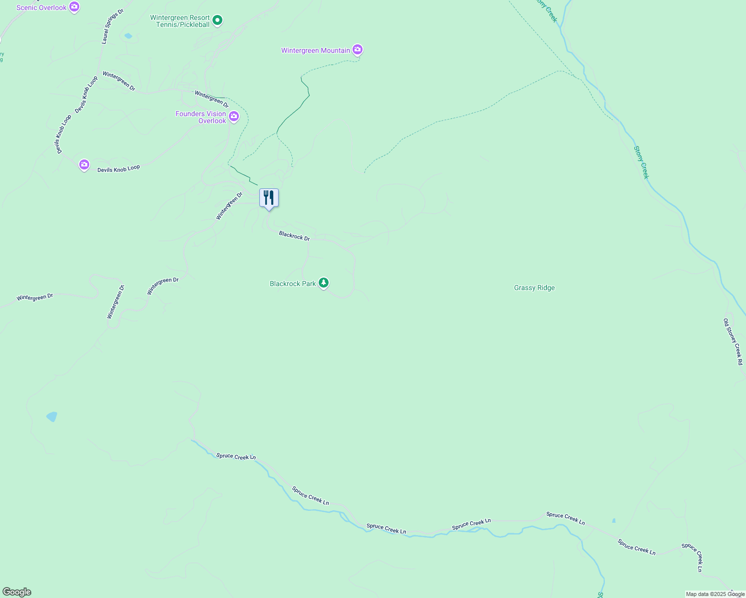 map of restaurants, bars, coffee shops, grocery stores, and more near 85 Greenstone Drive in Nellysford