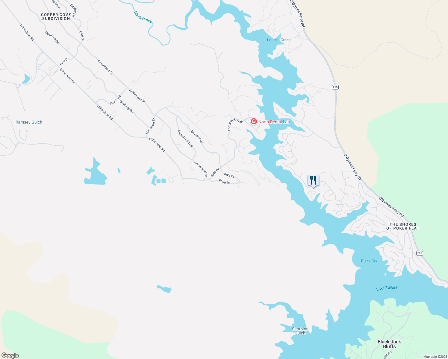 map of restaurants, bars, coffee shops, grocery stores, and more near 5051 Fong Drive in Copperopolis