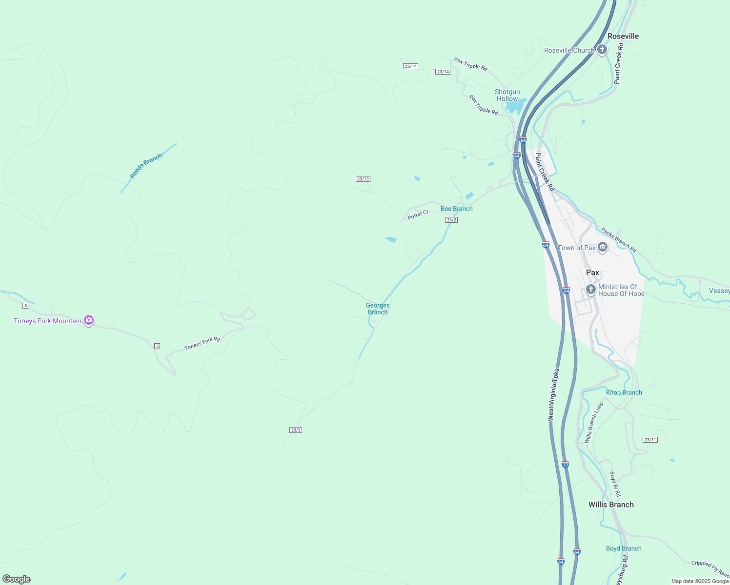 map of restaurants, bars, coffee shops, grocery stores, and more near 158 Georges Creek Road in Mount Hope