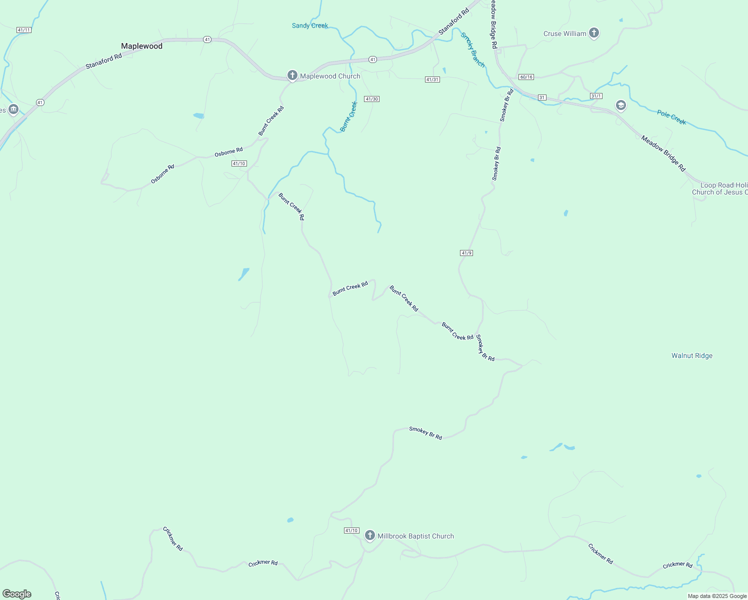 map of restaurants, bars, coffee shops, grocery stores, and more near County Route 41/10 in Fayette County