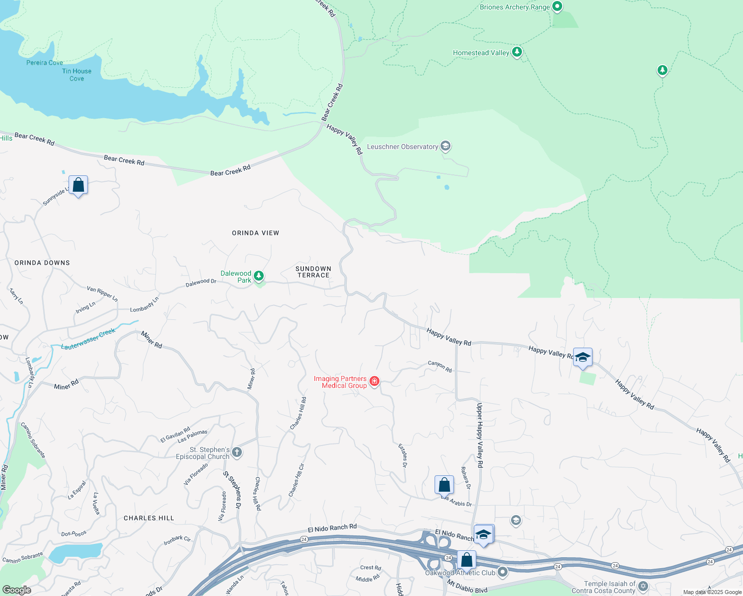 map of restaurants, bars, coffee shops, grocery stores, and more near 4120 Happy Valley Road in Lafayette