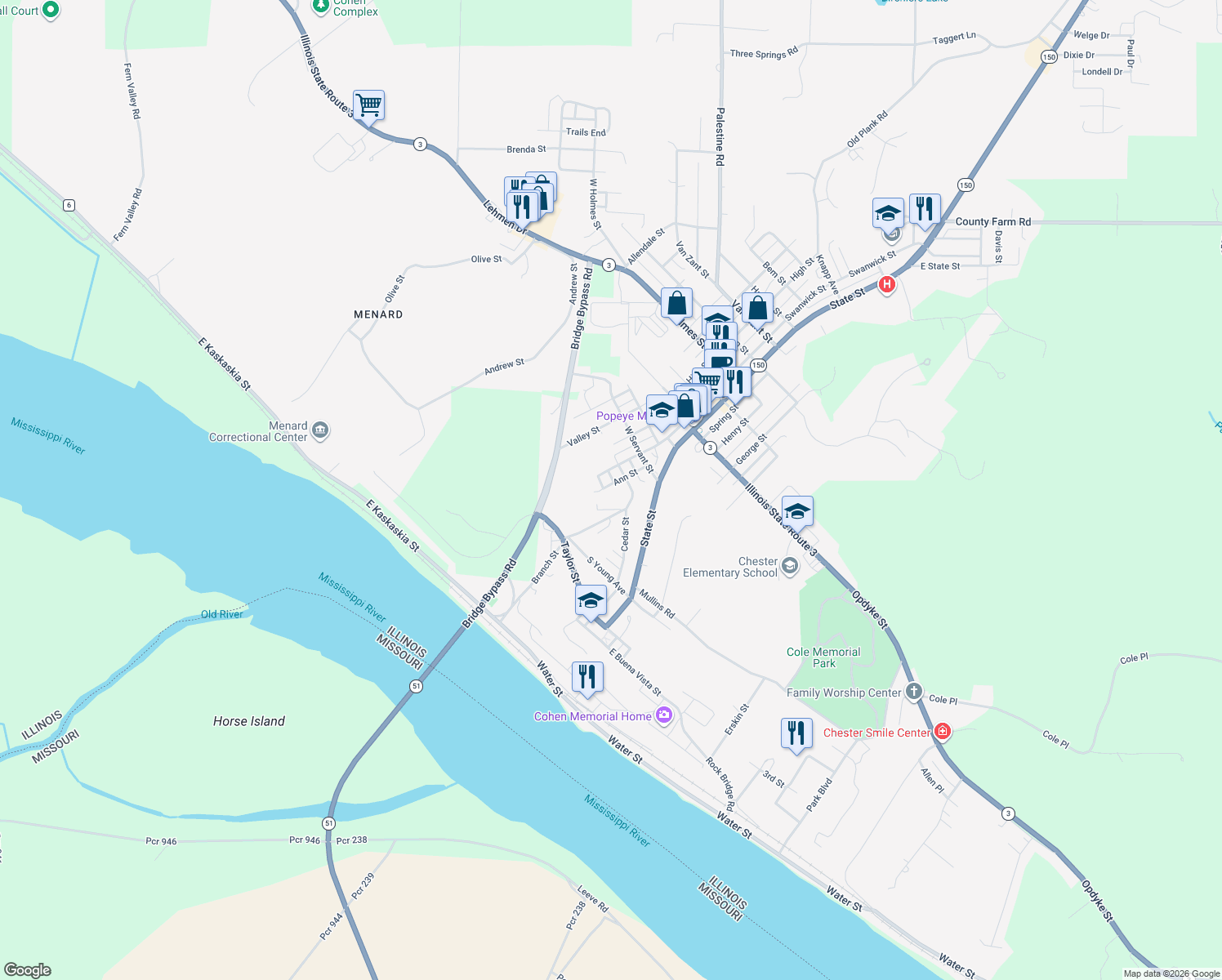 map of restaurants, bars, coffee shops, grocery stores, and more near 708 Ann Street in Chester
