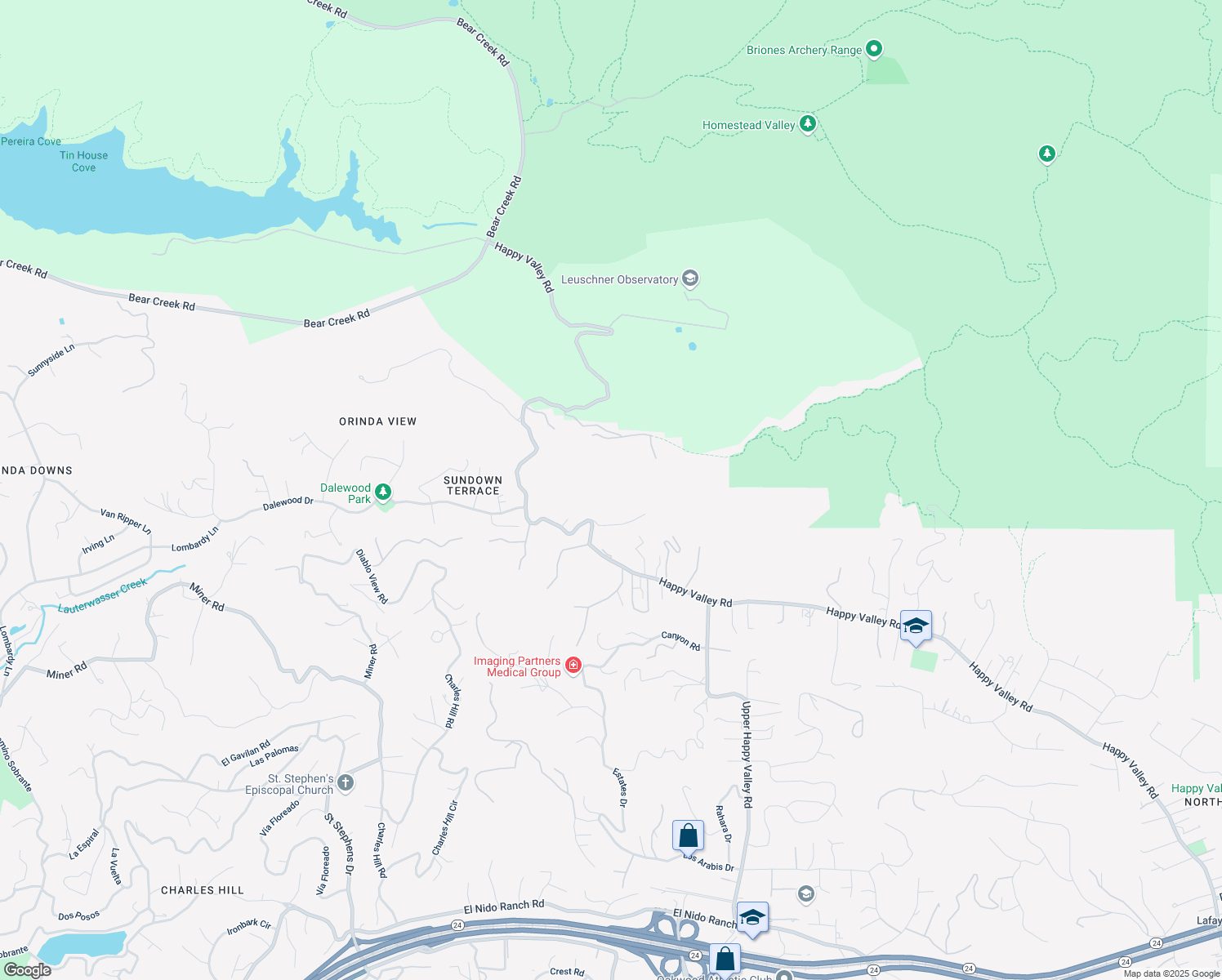 map of restaurants, bars, coffee shops, grocery stores, and more near 4110 Happy Valley Road in Lafayette