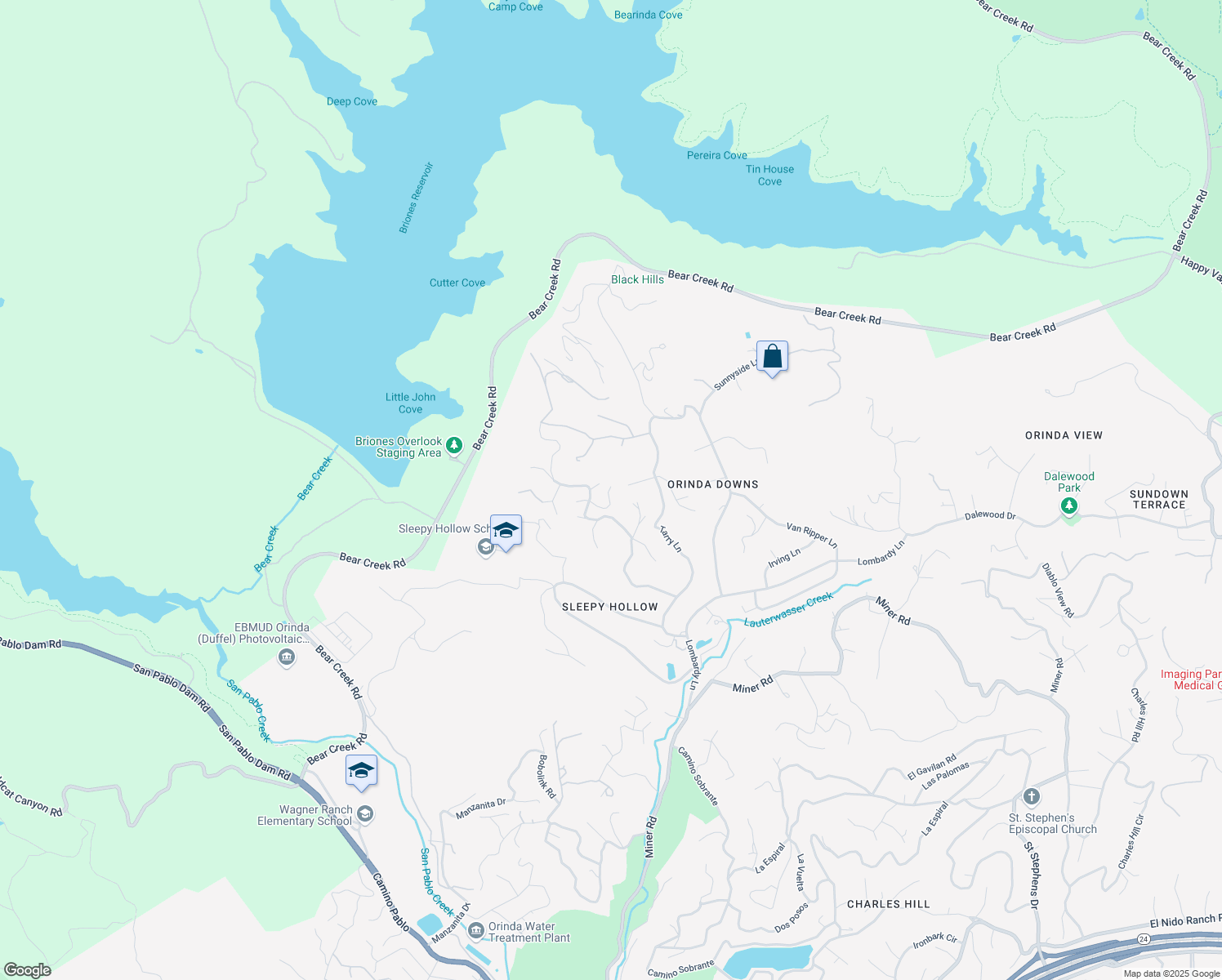 map of restaurants, bars, coffee shops, grocery stores, and more near 42 Tappan Lane in Orinda
