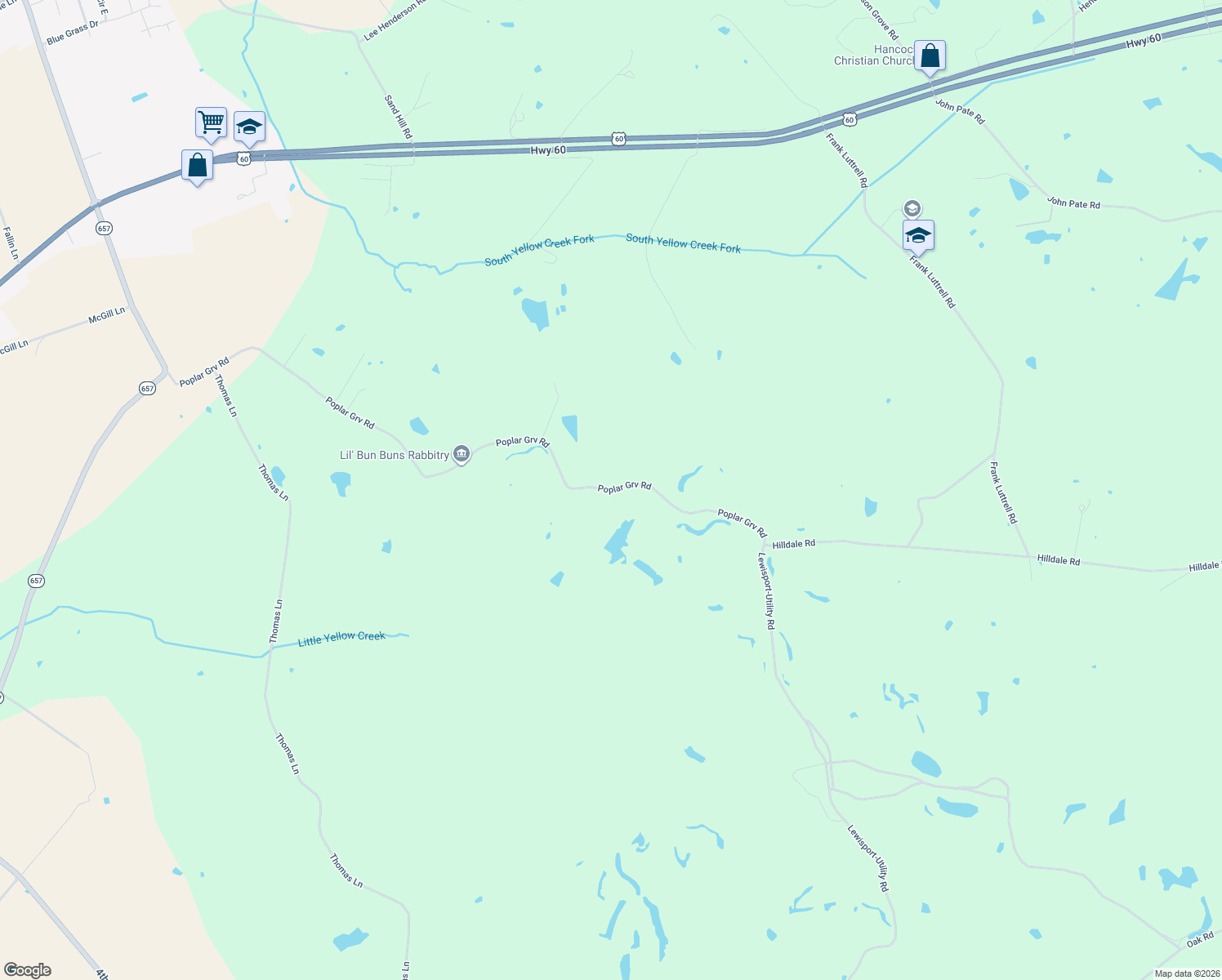 map of restaurants, bars, coffee shops, grocery stores, and more near Poplar Grove Road in Lewisport