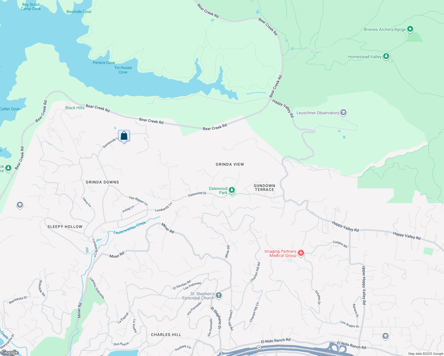 map of restaurants, bars, coffee shops, grocery stores, and more near 136 Amber Valley Drive in Orinda