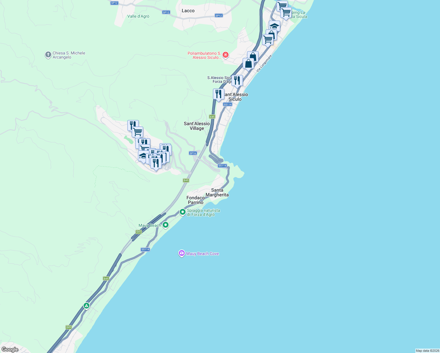 map of restaurants, bars, coffee shops, grocery stores, and more near 1 Via Santa Margherita in Santa Margherita