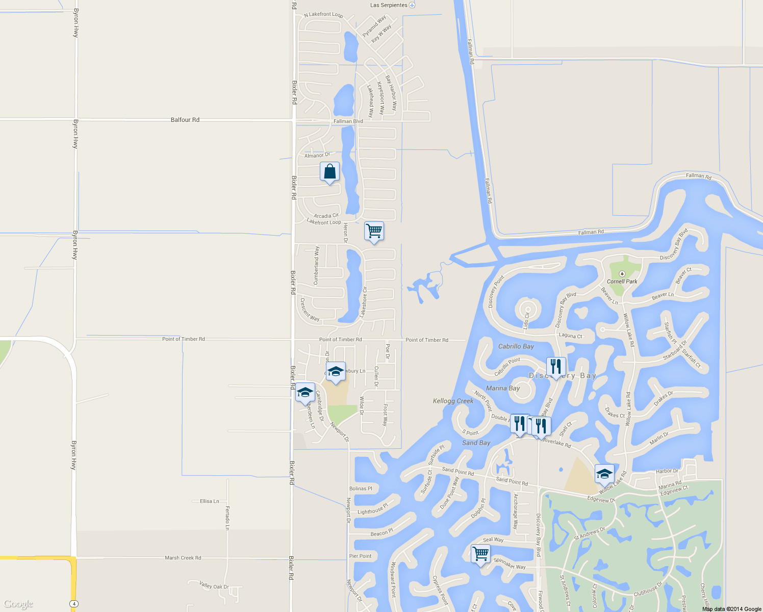 map of restaurants, bars, coffee shops, grocery stores, and more near 3645 Otter Brook Loop in Discovery Bay