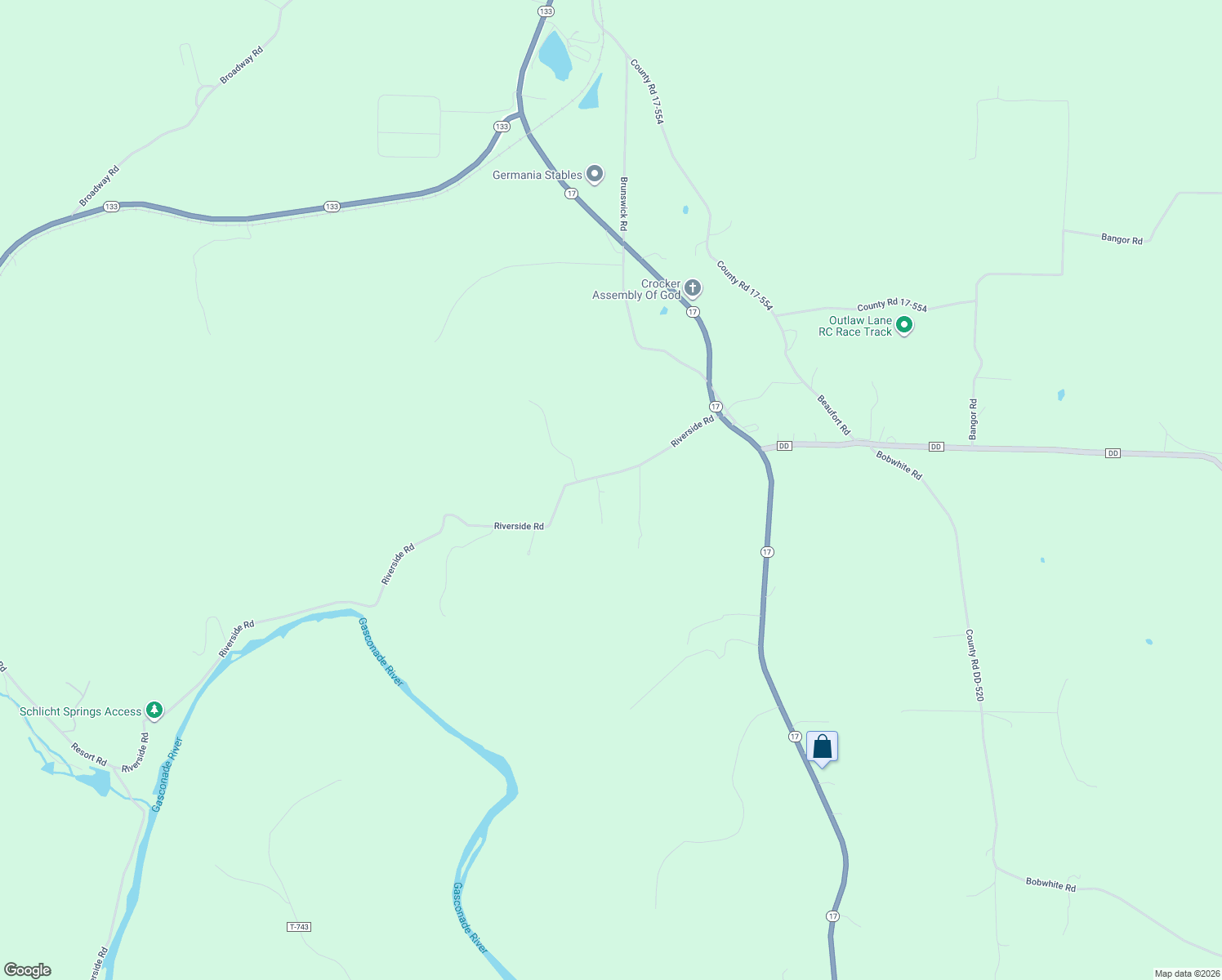 map of restaurants, bars, coffee shops, grocery stores, and more near 17377 Rumble Lane in Crocker