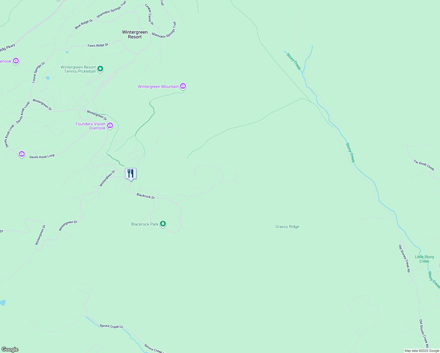 map of restaurants, bars, coffee shops, grocery stores, and more near 445 Pedlars Edge Drive in Nellysford