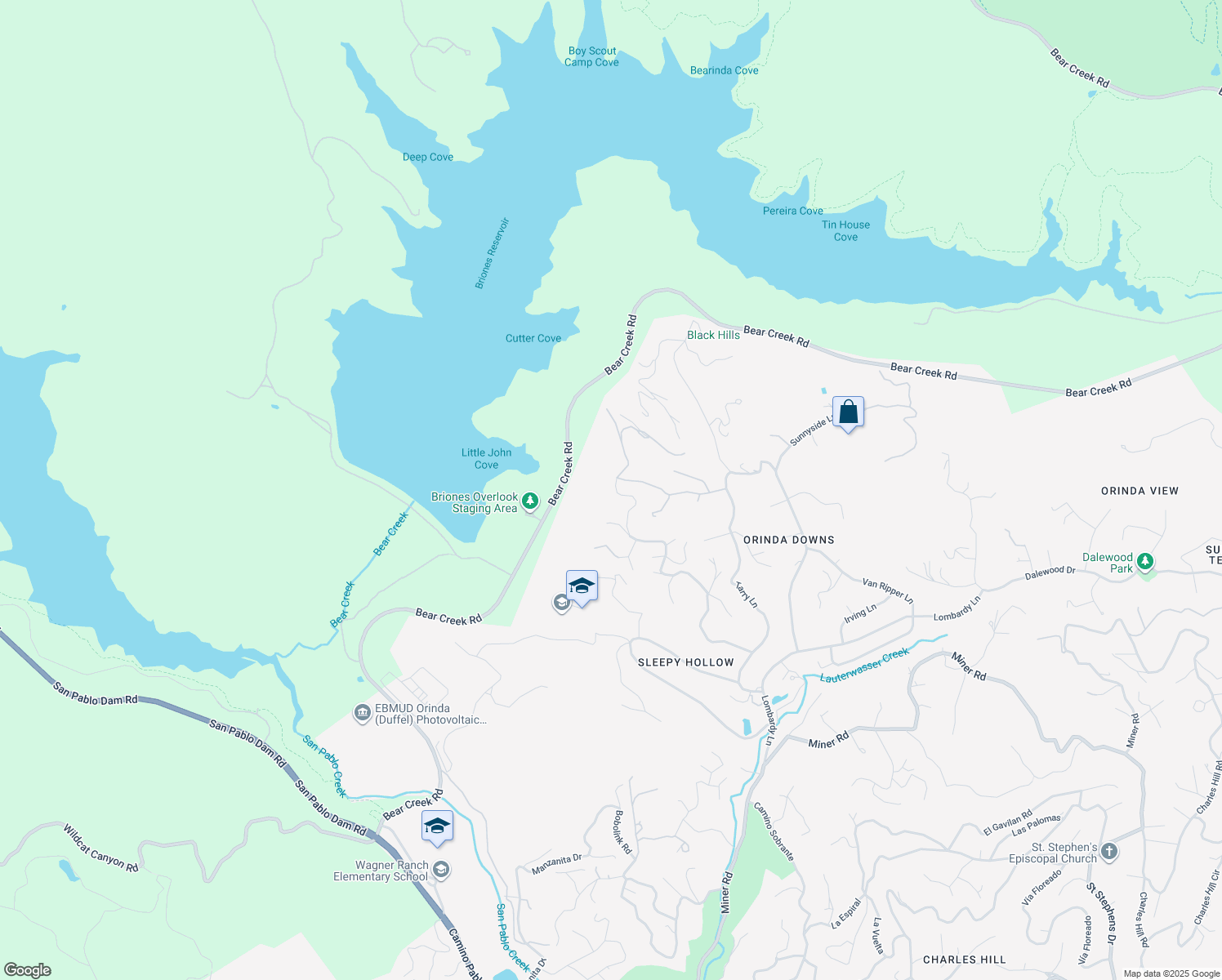 map of restaurants, bars, coffee shops, grocery stores, and more near 121 Tappan Lane in Orinda