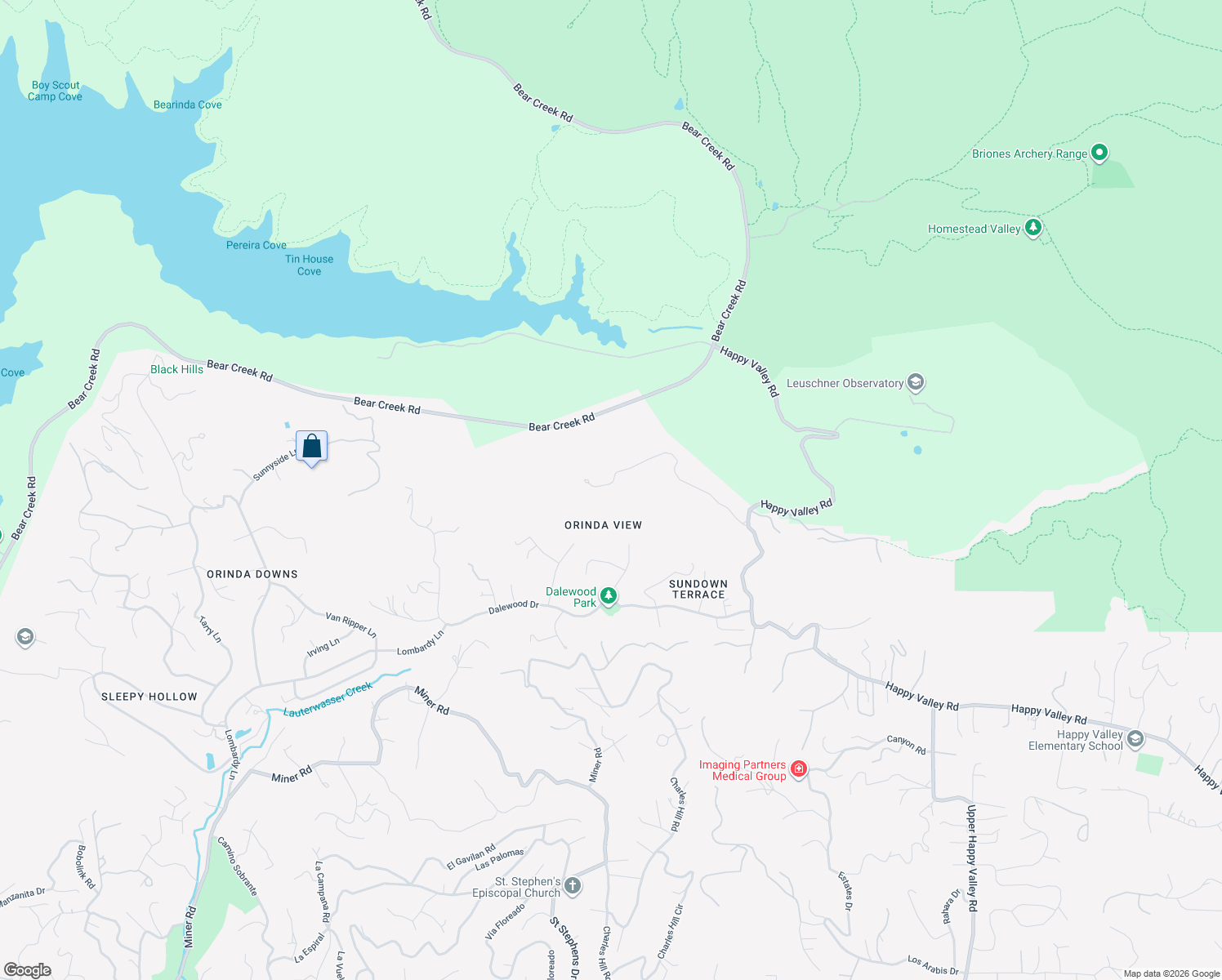 map of restaurants, bars, coffee shops, grocery stores, and more near 39 Orinda View Road in Orinda