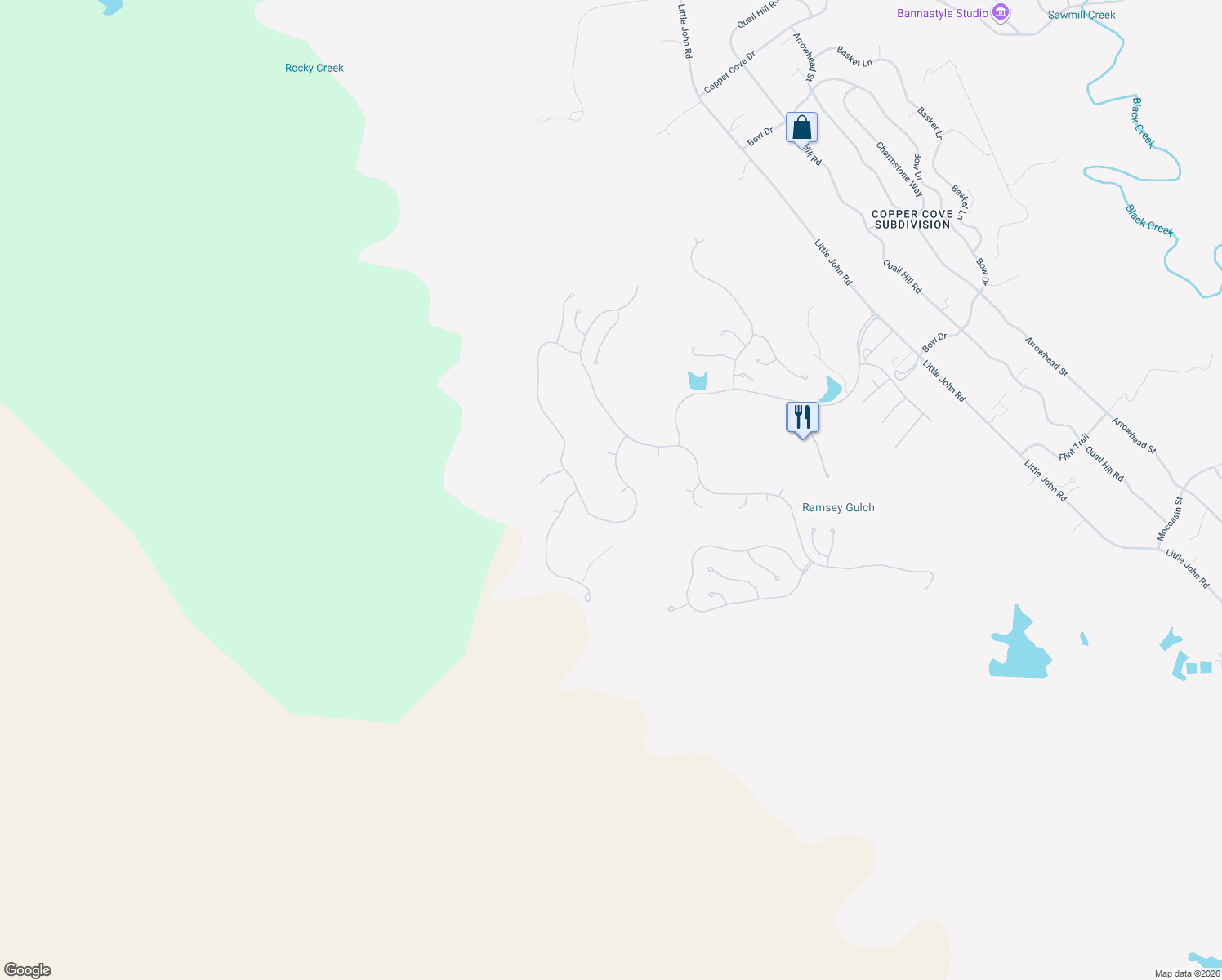 map of restaurants, bars, coffee shops, grocery stores, and more near 20 Red Tail Court in Copperopolis