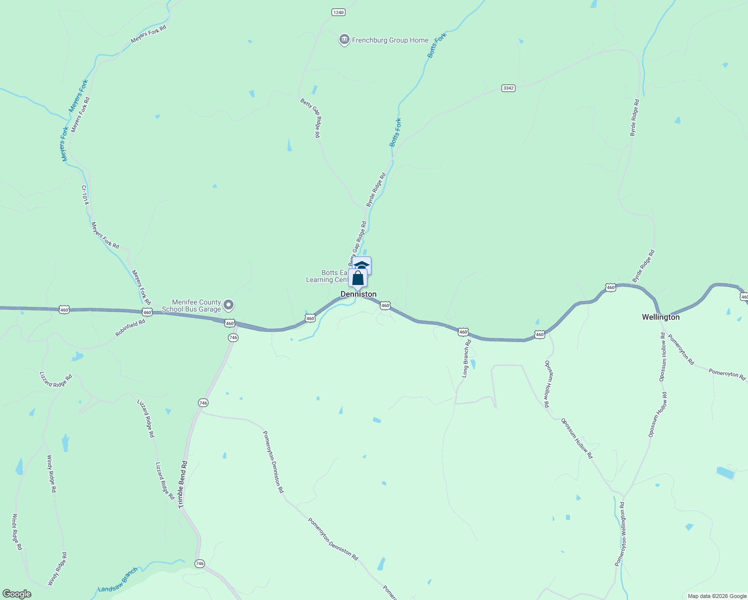 map of restaurants, bars, coffee shops, grocery stores, and more near 6969 U.S. 460 in Denniston