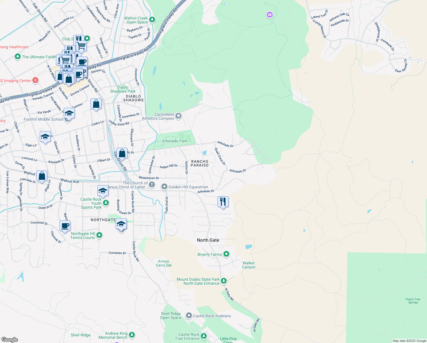 map of restaurants, bars, coffee shops, grocery stores, and more near 768 Woodwind Pl in Walnut Creek